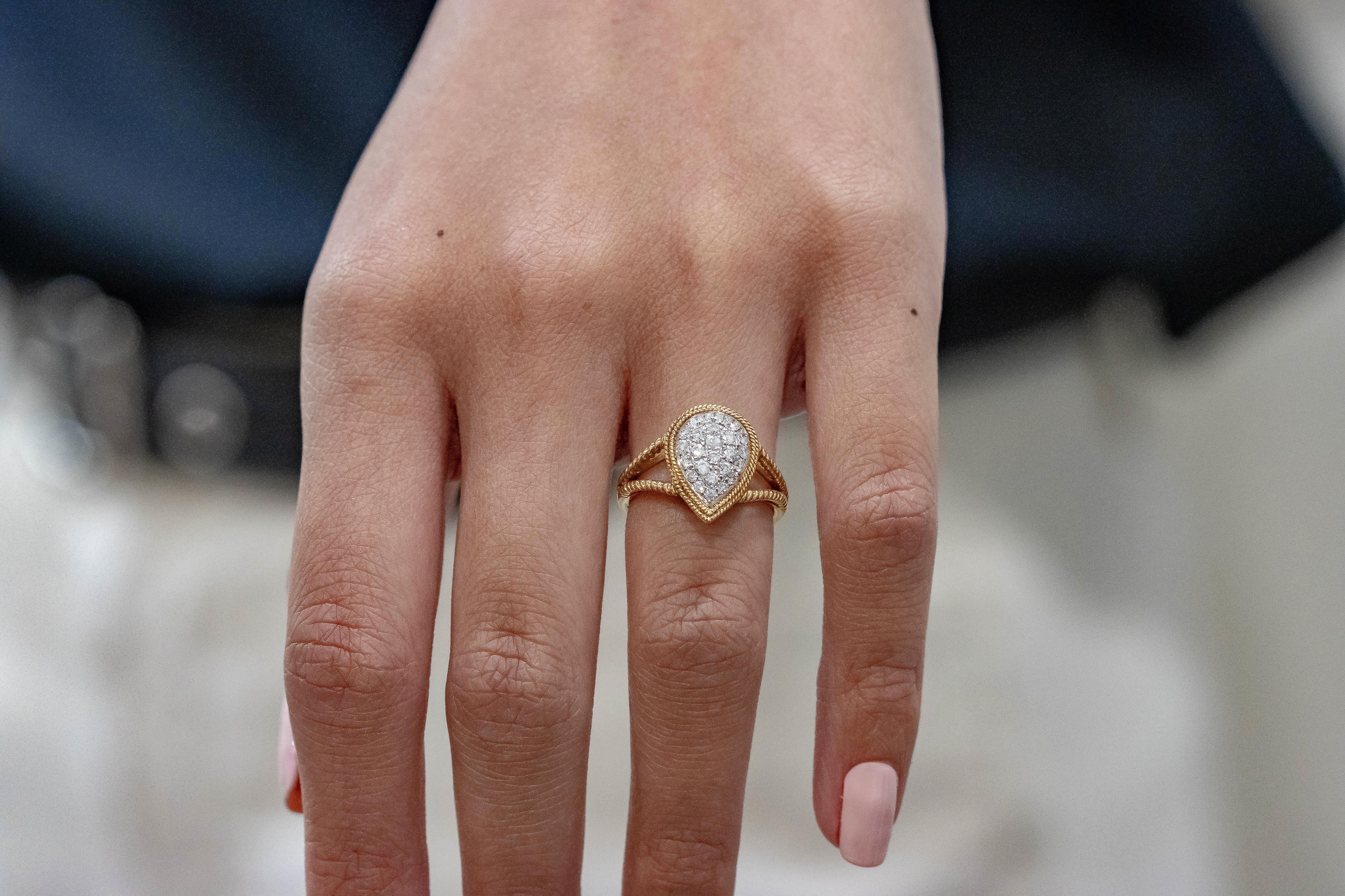 Contemporary Roman Malakov 0.59 Carats Total Micro-Pave Diamond Pear Shape Fashion Ring 