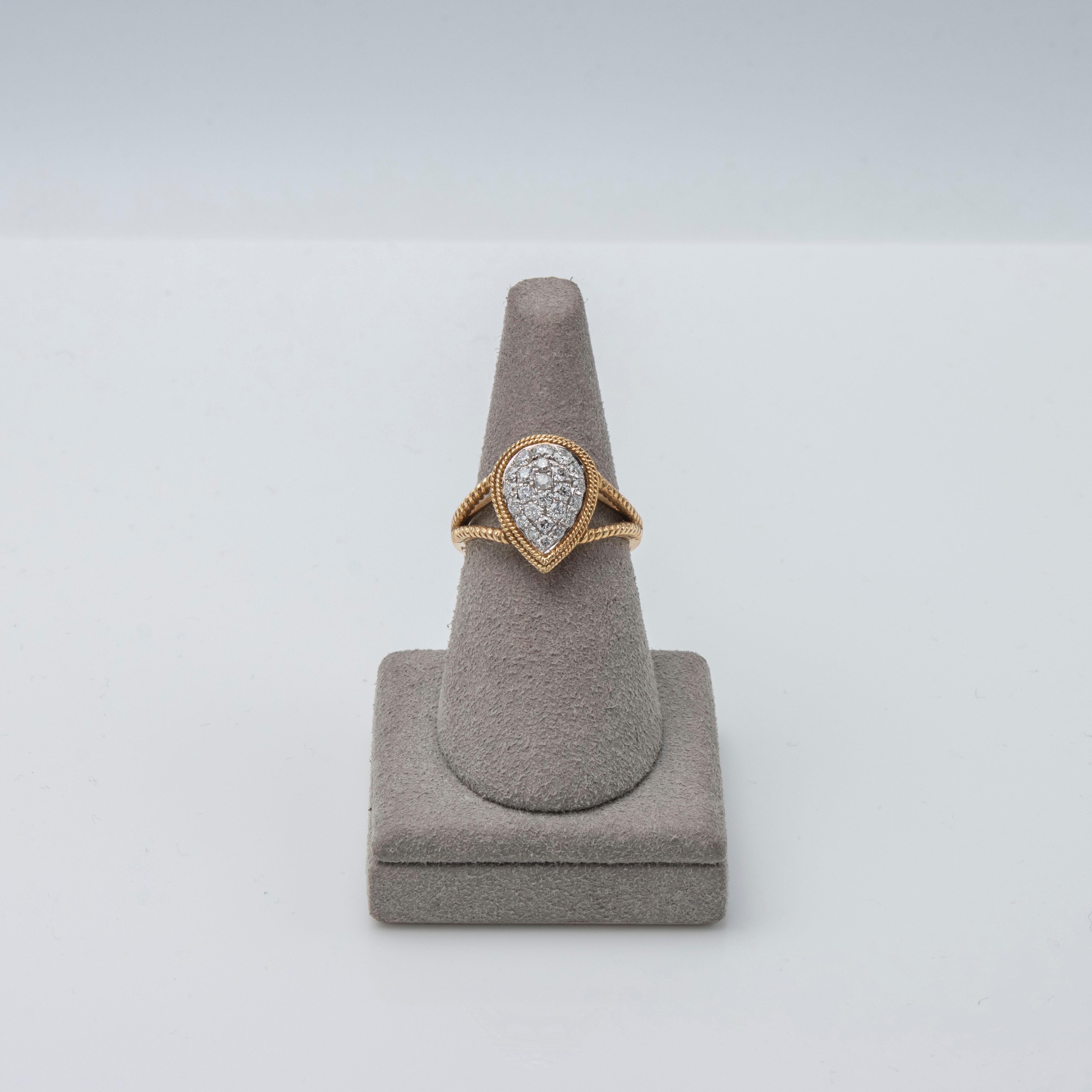 Round Cut Roman Malakov 0.59 Carats Total Micro-Pave Diamond Pear Shape Fashion Ring 