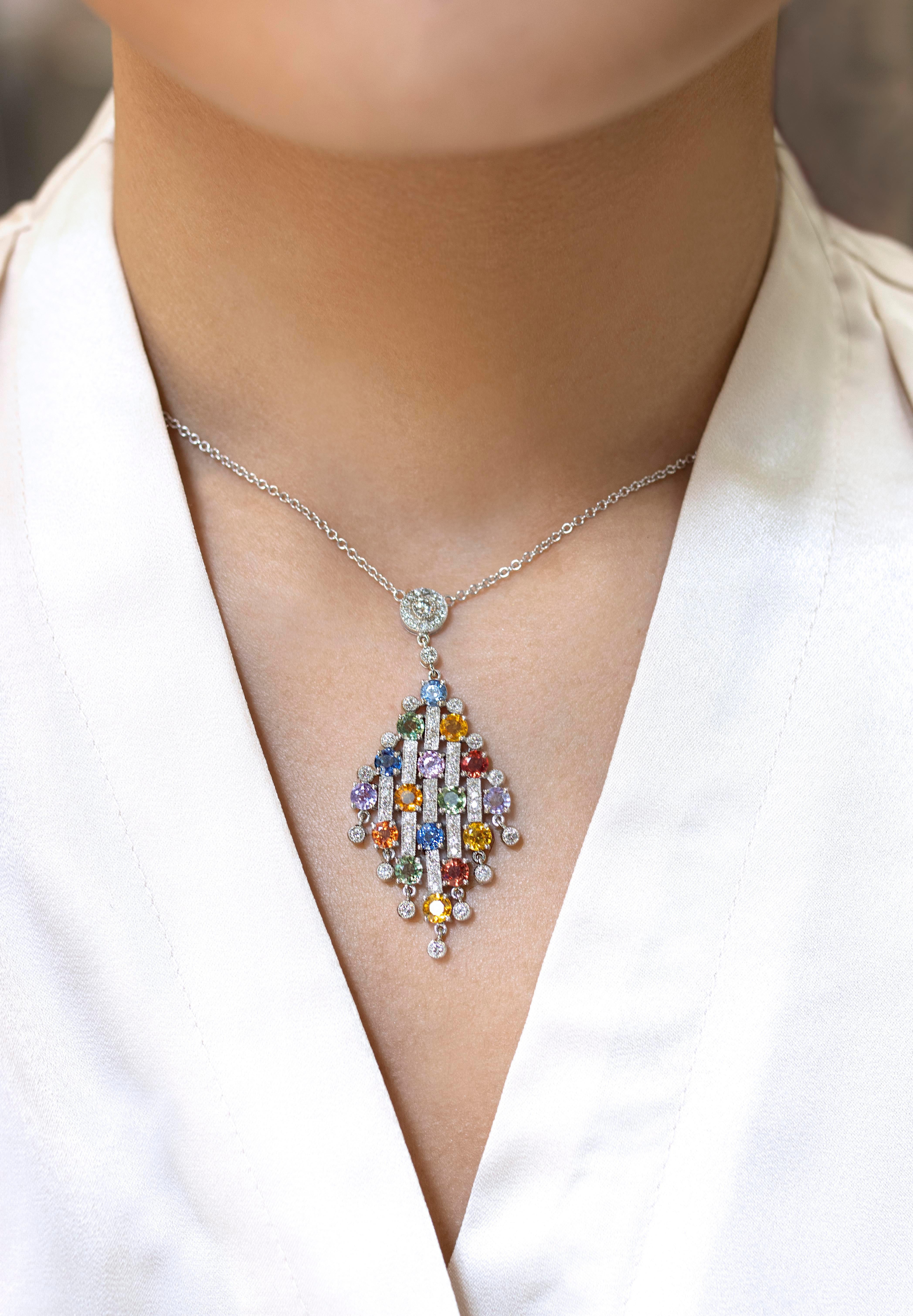 Roman Malakov Collar Colgante Zafiro Multicolor y Diamantes 6,88 Quilates Totales Contemporáneo