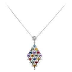 5.76 Carats Total Multi Color Sapphire and Diamond Geometric Pendant Necklace