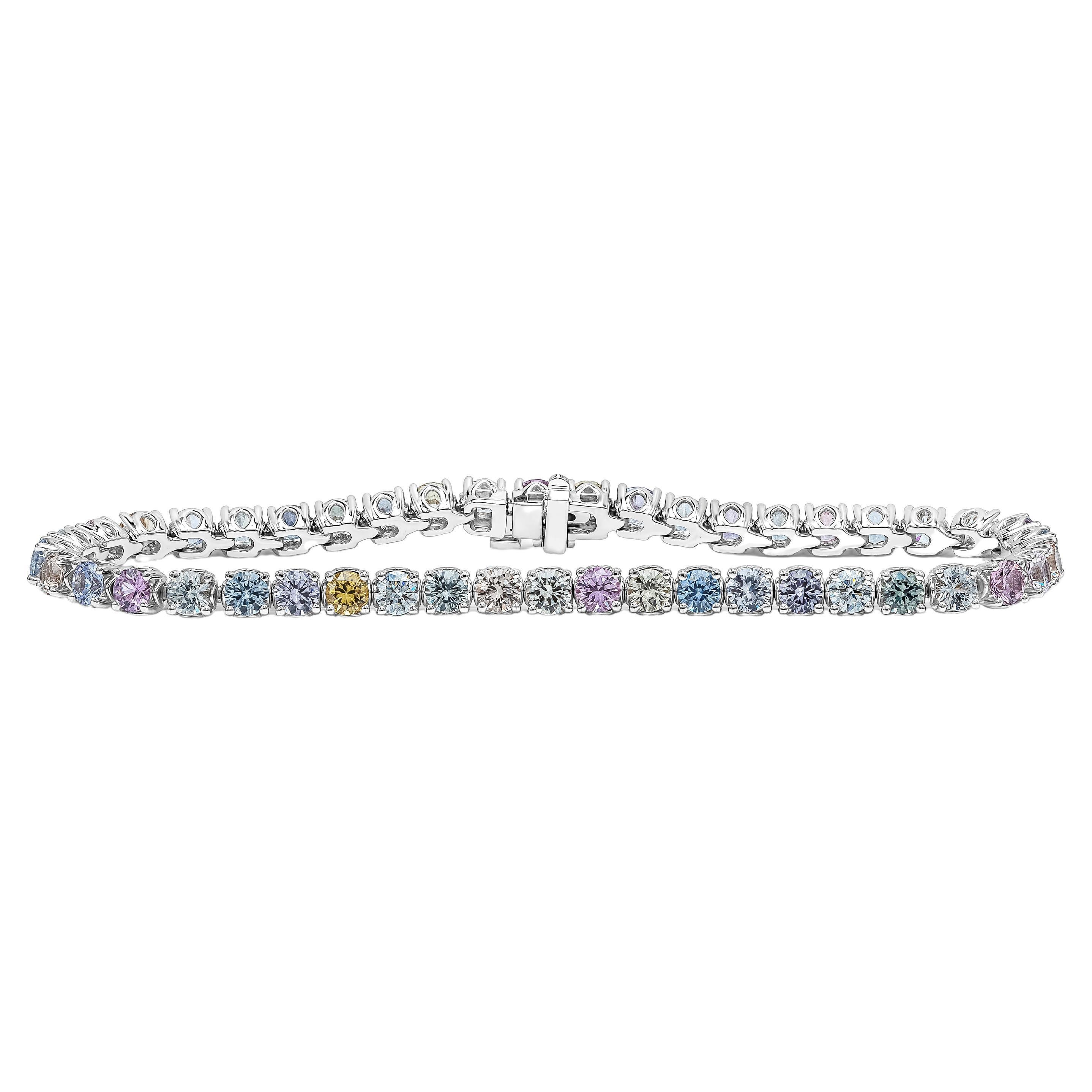 Roman Malakov 8.56 Carats Multi-Color Sapphire with Diamond Tennis Bracelet For Sale