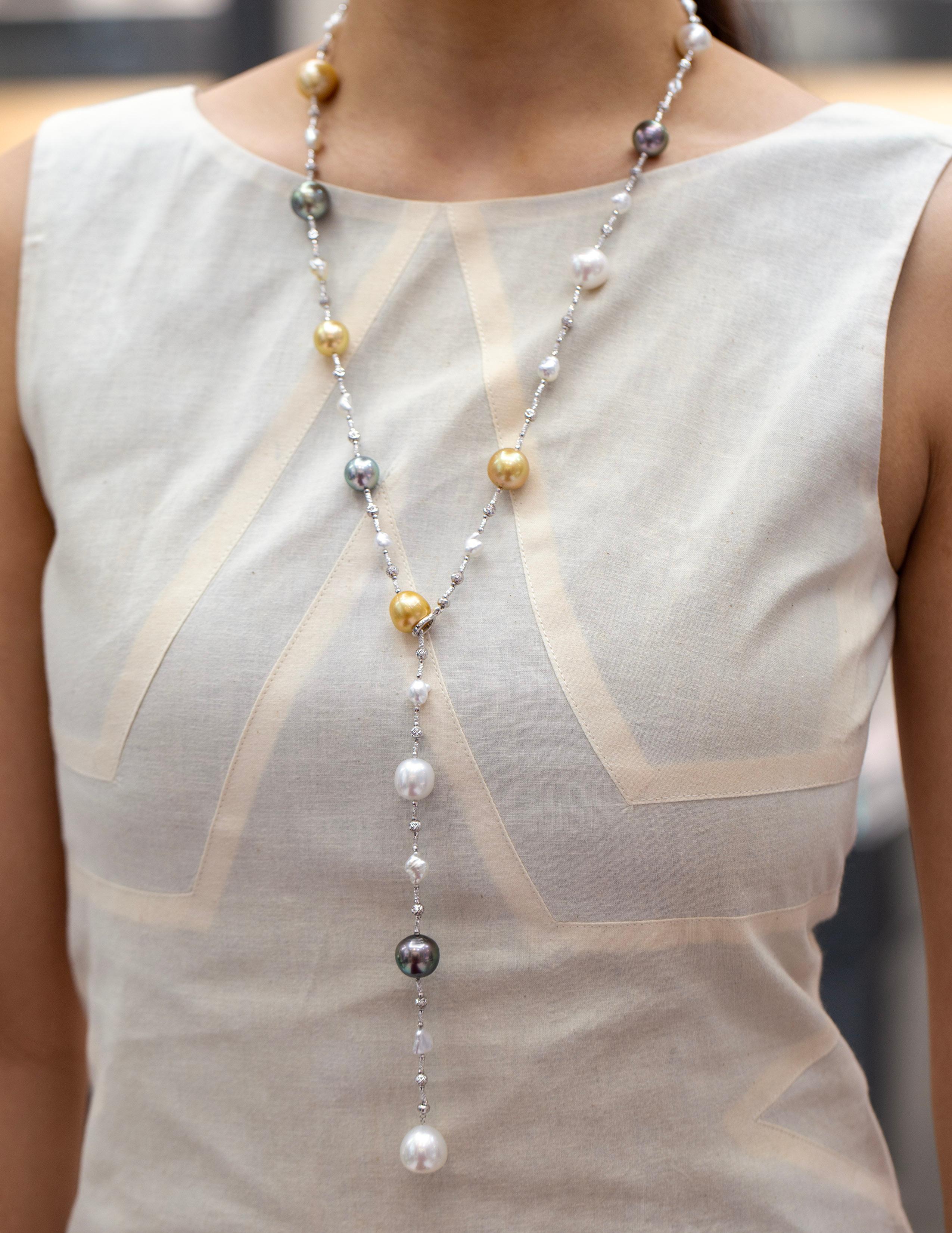 Roman Malakov Mehrfarbige Halskette aus Südsee- und Tahiti-Perlen im Zustand „Neu“ im Angebot in New York, NY