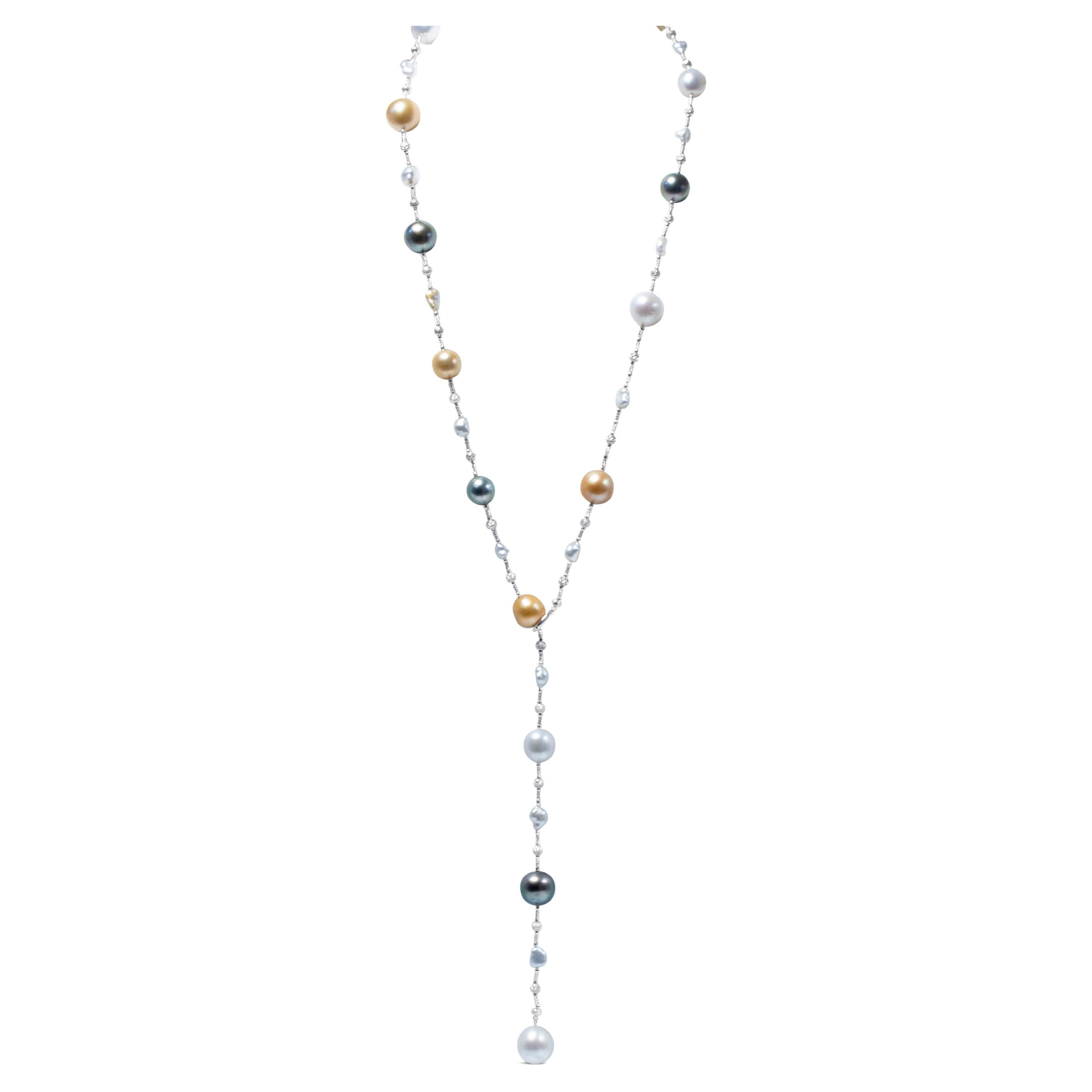 Roman Malakov Multi-Color South Sea and Tahitian Pearl Necklace For Sale