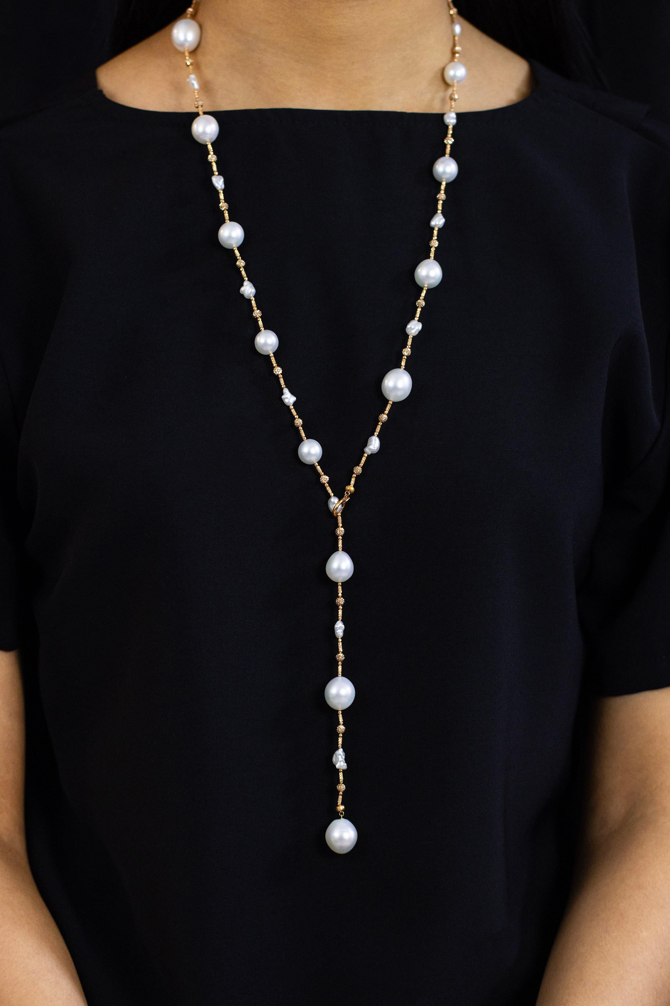 Contemporary Roman Malakov Multi-Function South Sea Pearls Rose Gold Long Necklace For Sale