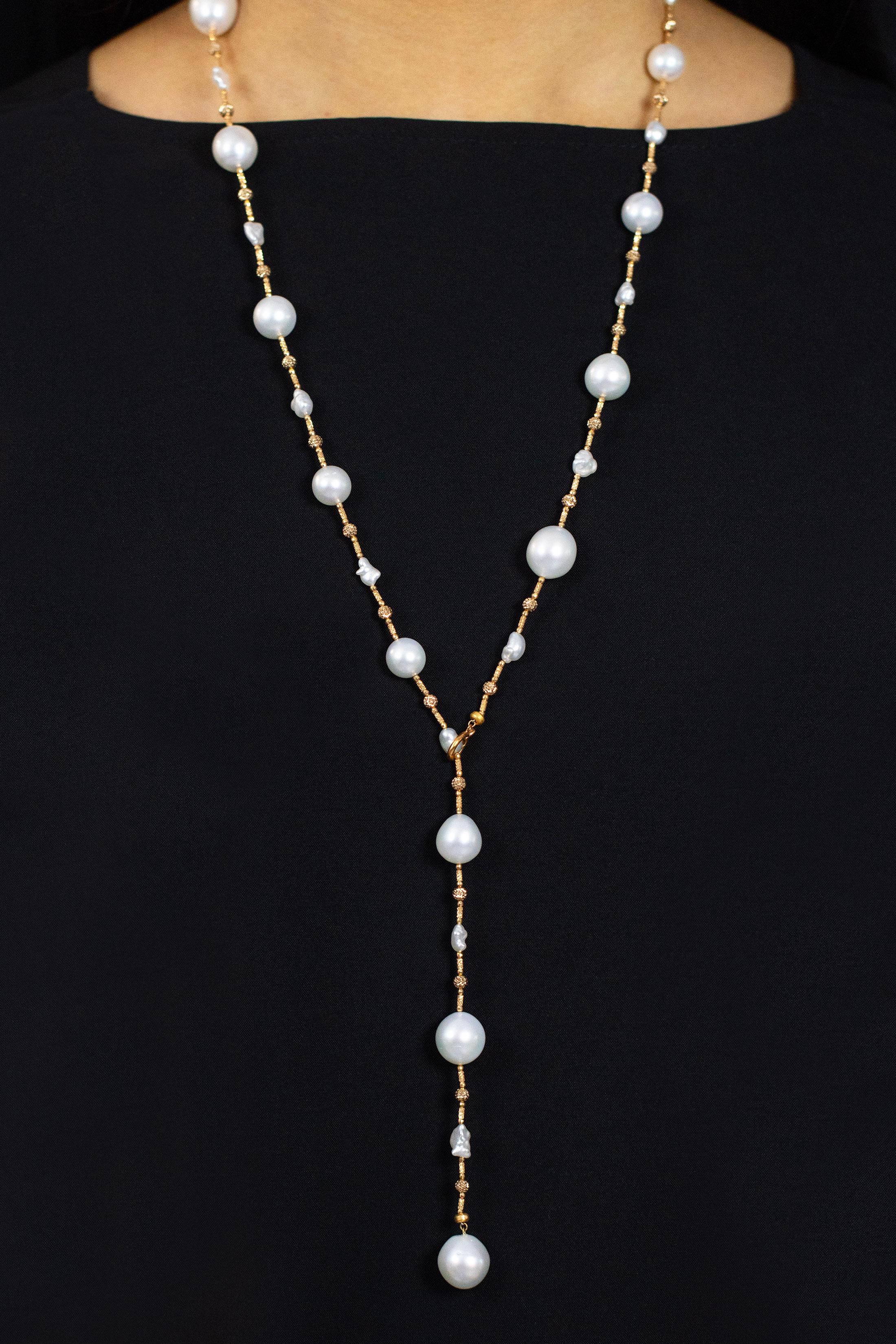 Roman Malakov Multi-Function South Sea Pearls Rose Gold Long Necklace In New Condition For Sale In New York, NY