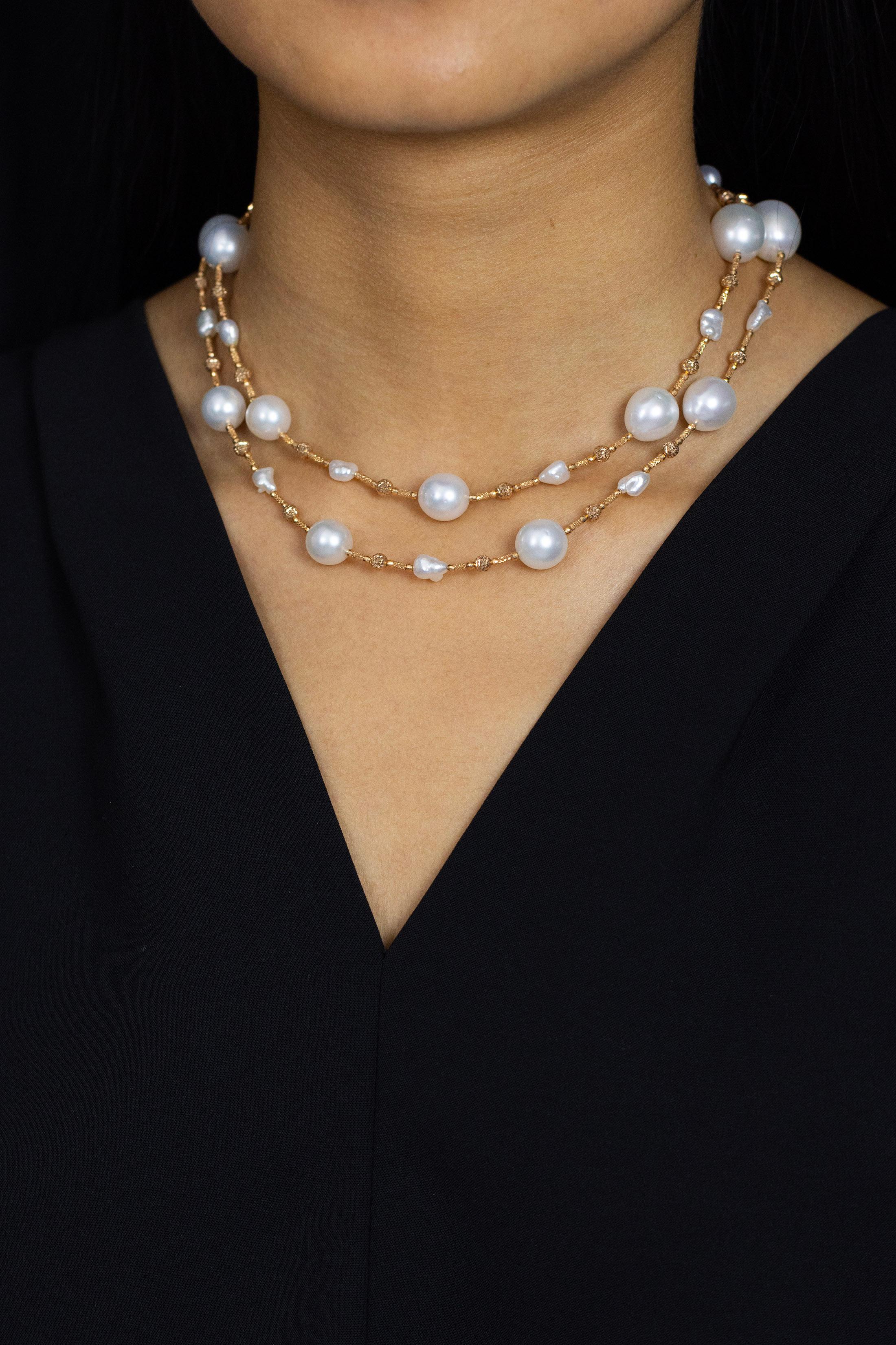 Roman Malakov Multi-Function South Sea Pearls Rose Gold Long Necklace For Sale 1