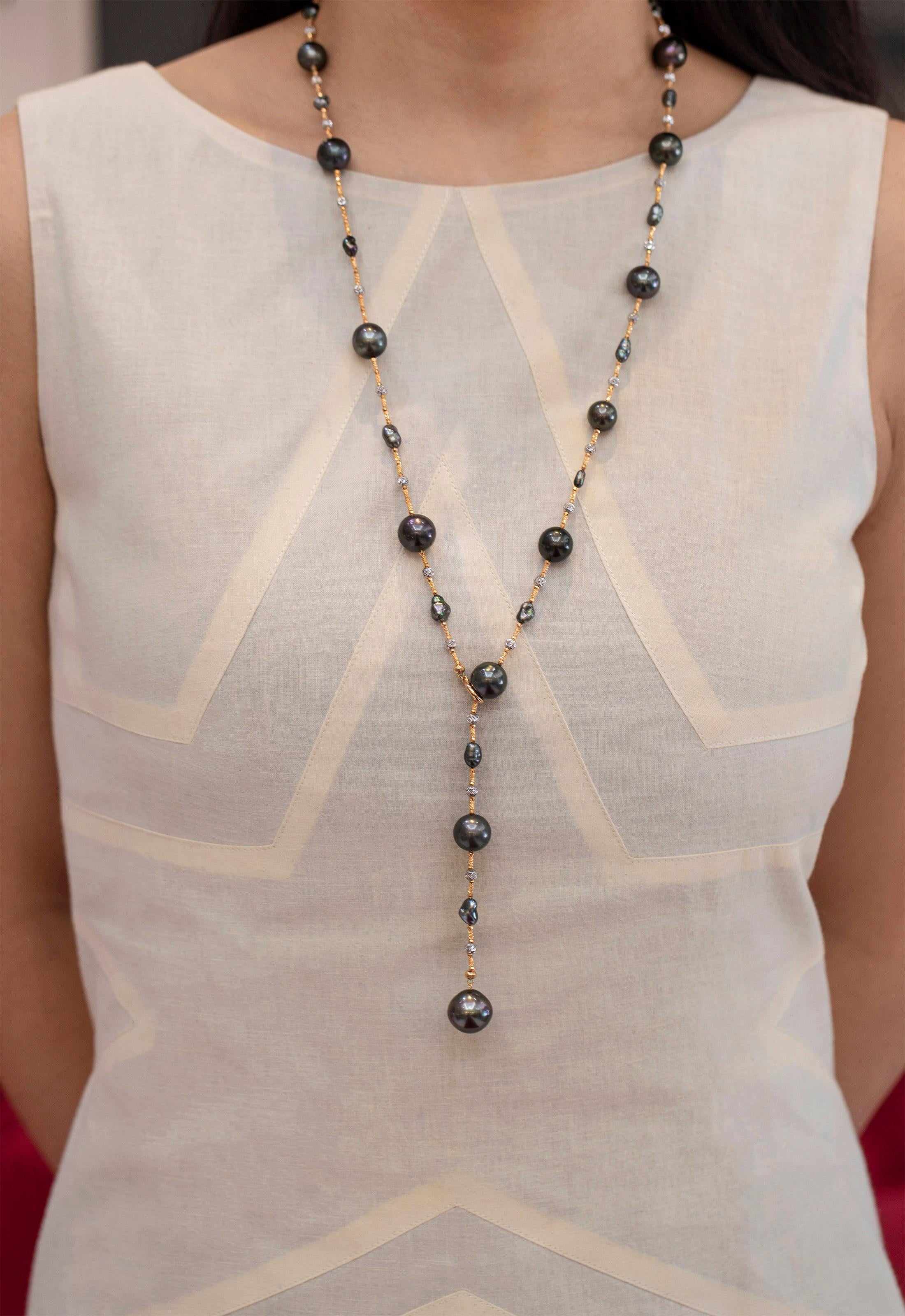 Roman Malakov, Multi-Function Tahitian Pearl Necklace In New Condition For Sale In New York, NY