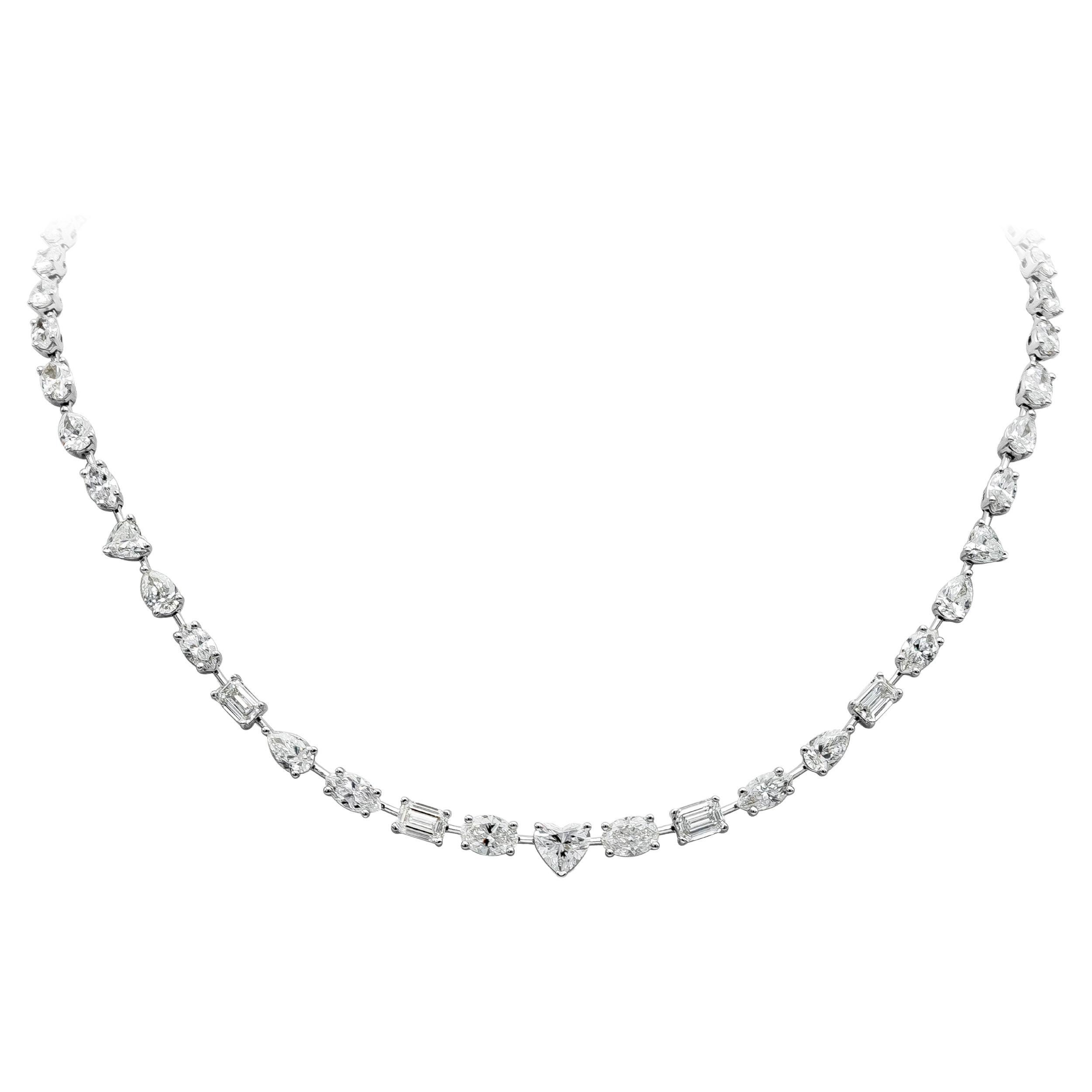 Roman Malakov 20.42 Carat Total Mix Cut Diamond Tennis Necklace in White Gold For Sale