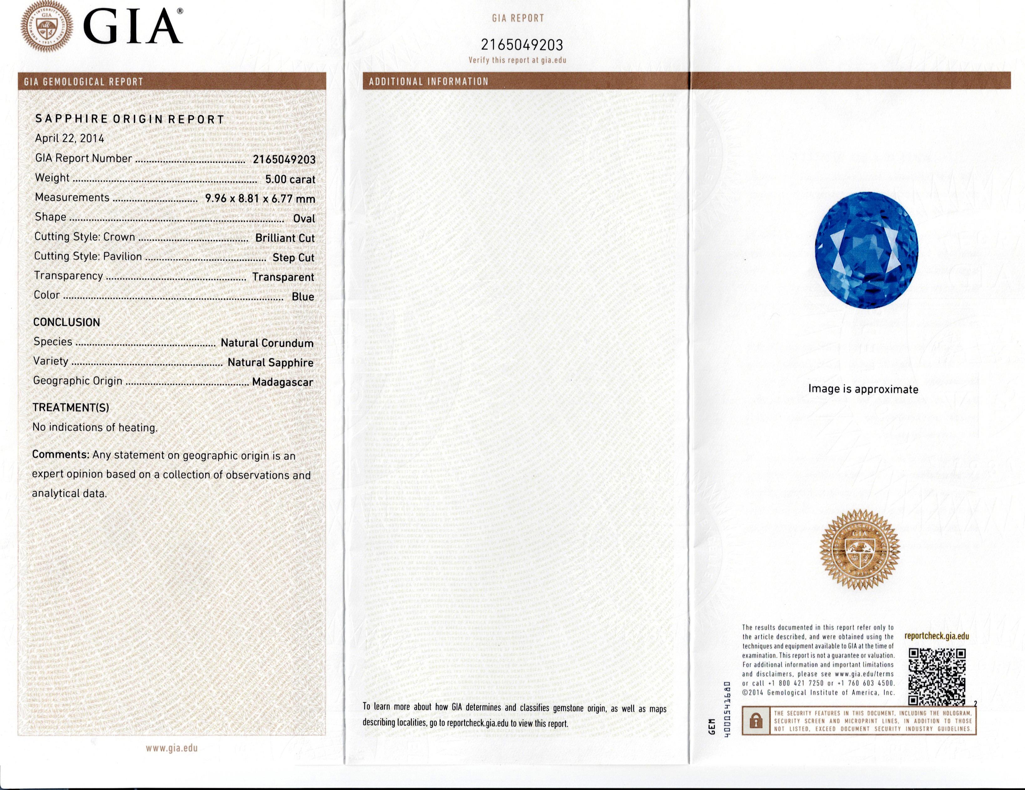 Women's GIA Certified 5.00 Carats Oval Cut Blue Sapphire & Diamond Halo Engagement Ring For Sale