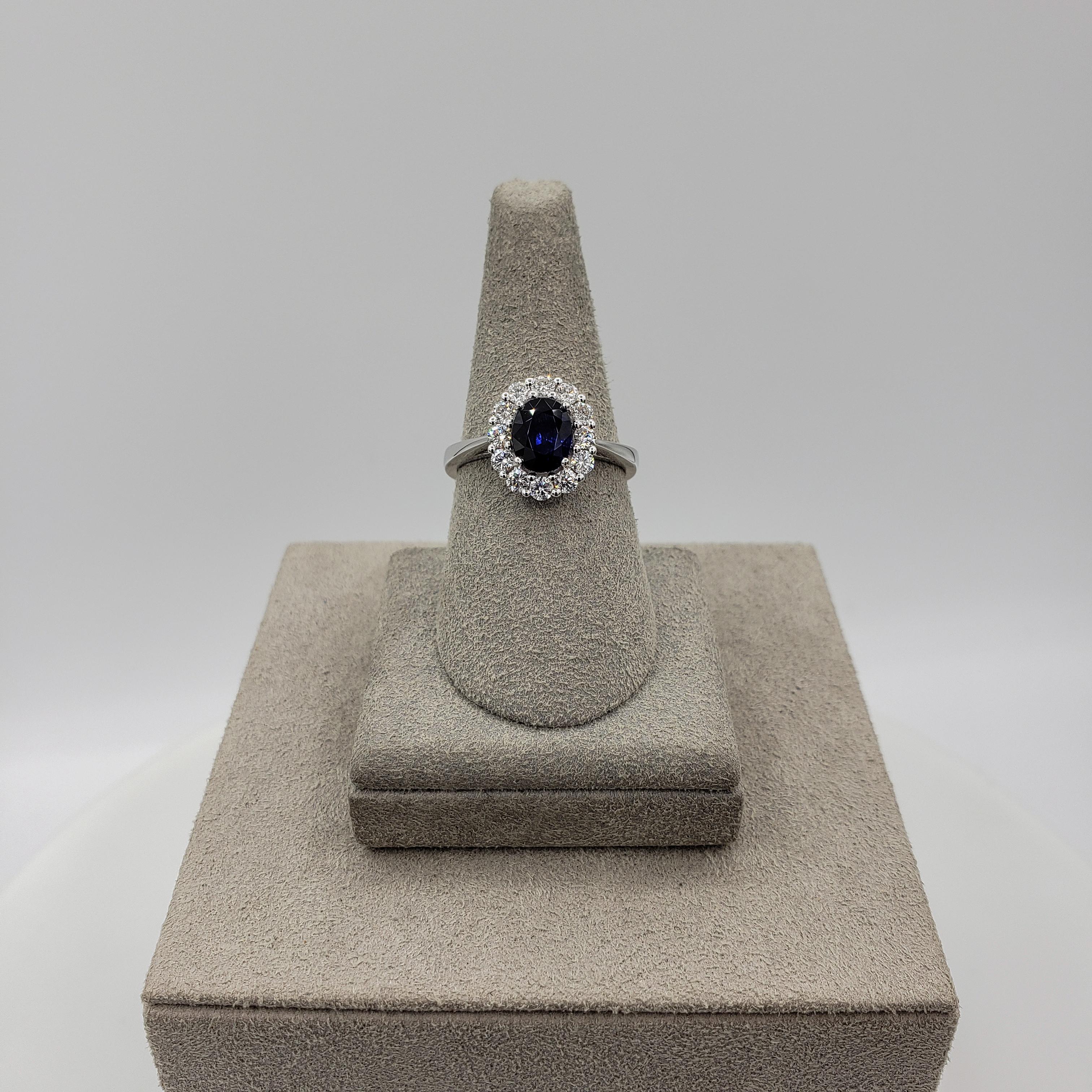 Women's Roman Malakov 1.60 Carats Oval Cut Blue Sapphire & Diamond Halo Engagement Ring For Sale