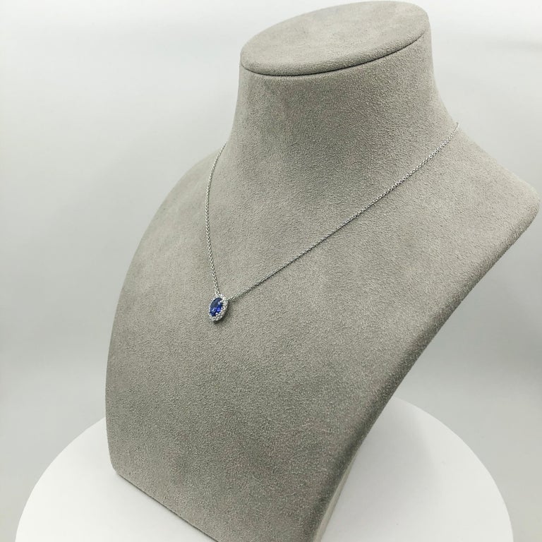 Roman Malakov Oval Cut Blue Sapphire and Diamond Halo Pendant Necklace ...