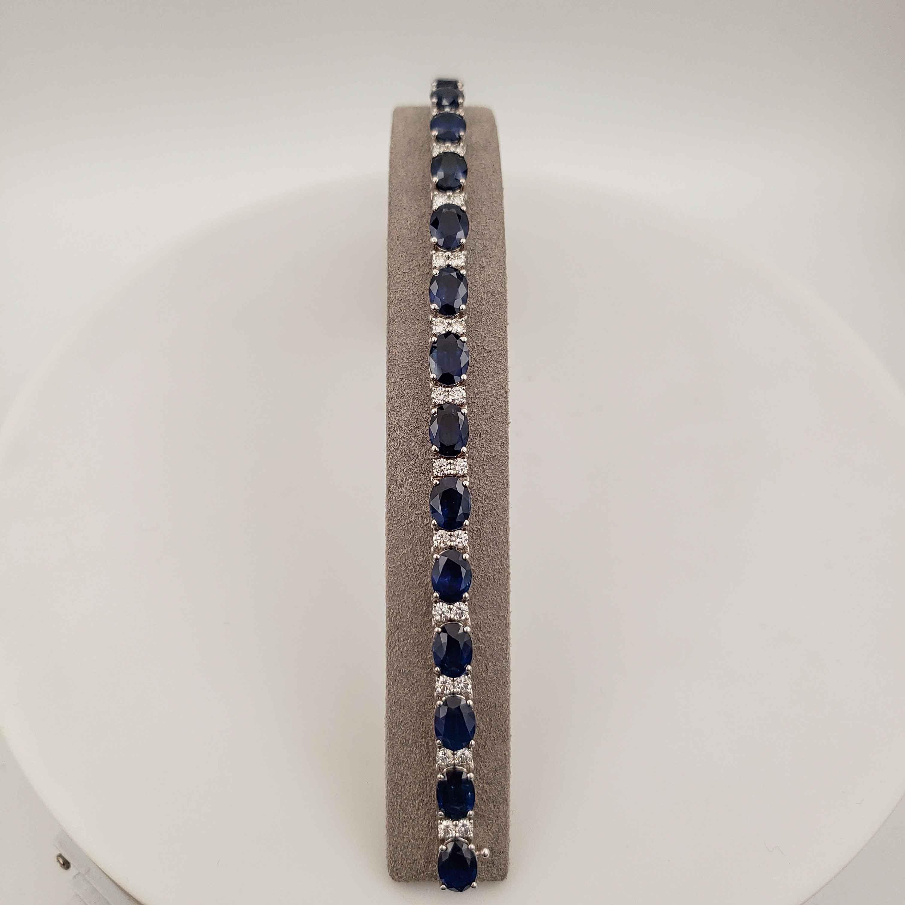 Contemporary Roman Malakov Oval Cut Blue Sapphire and Diamond Tennis Bracelet