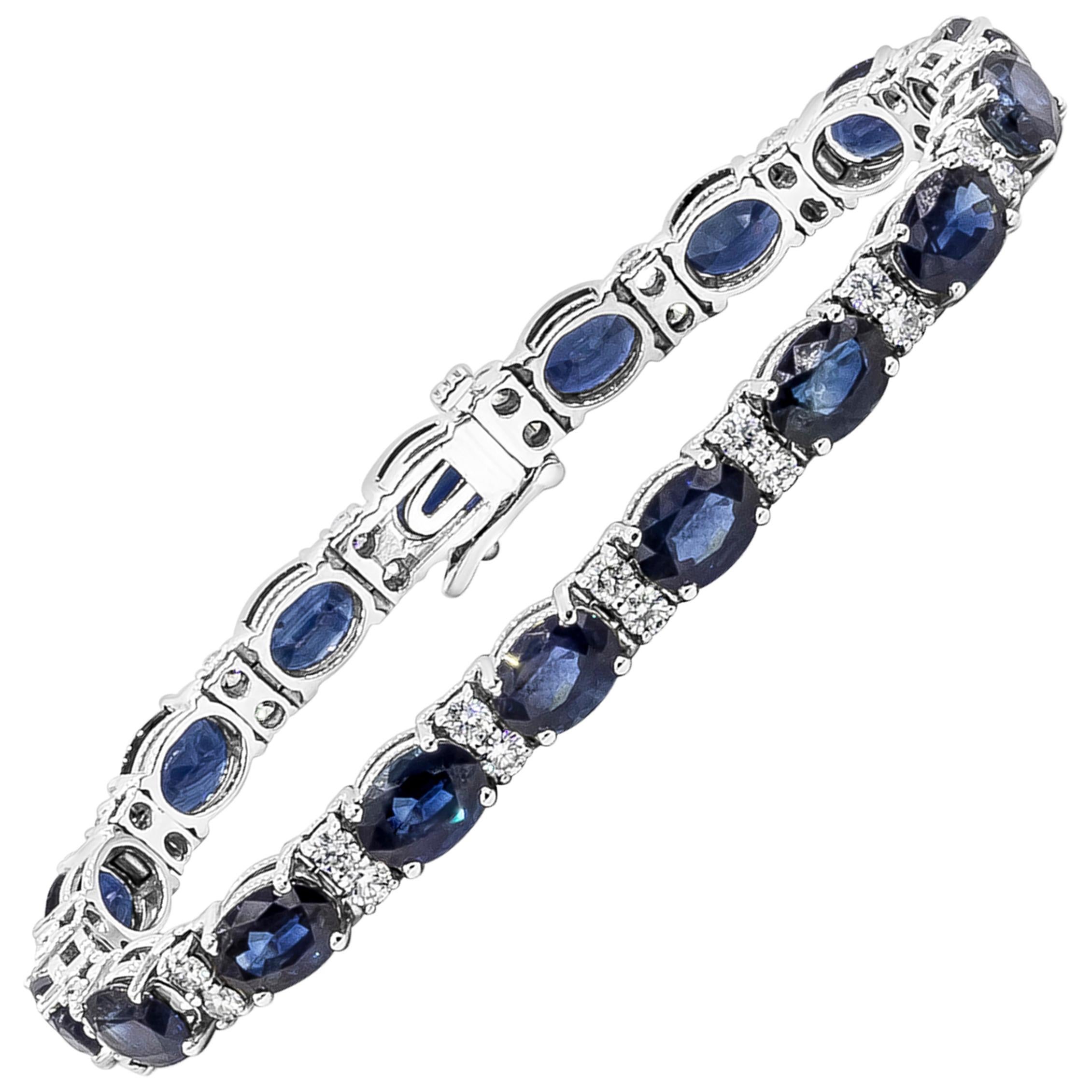 Roman Malakov Oval Cut Blue Sapphire and Diamond Tennis Bracelet
