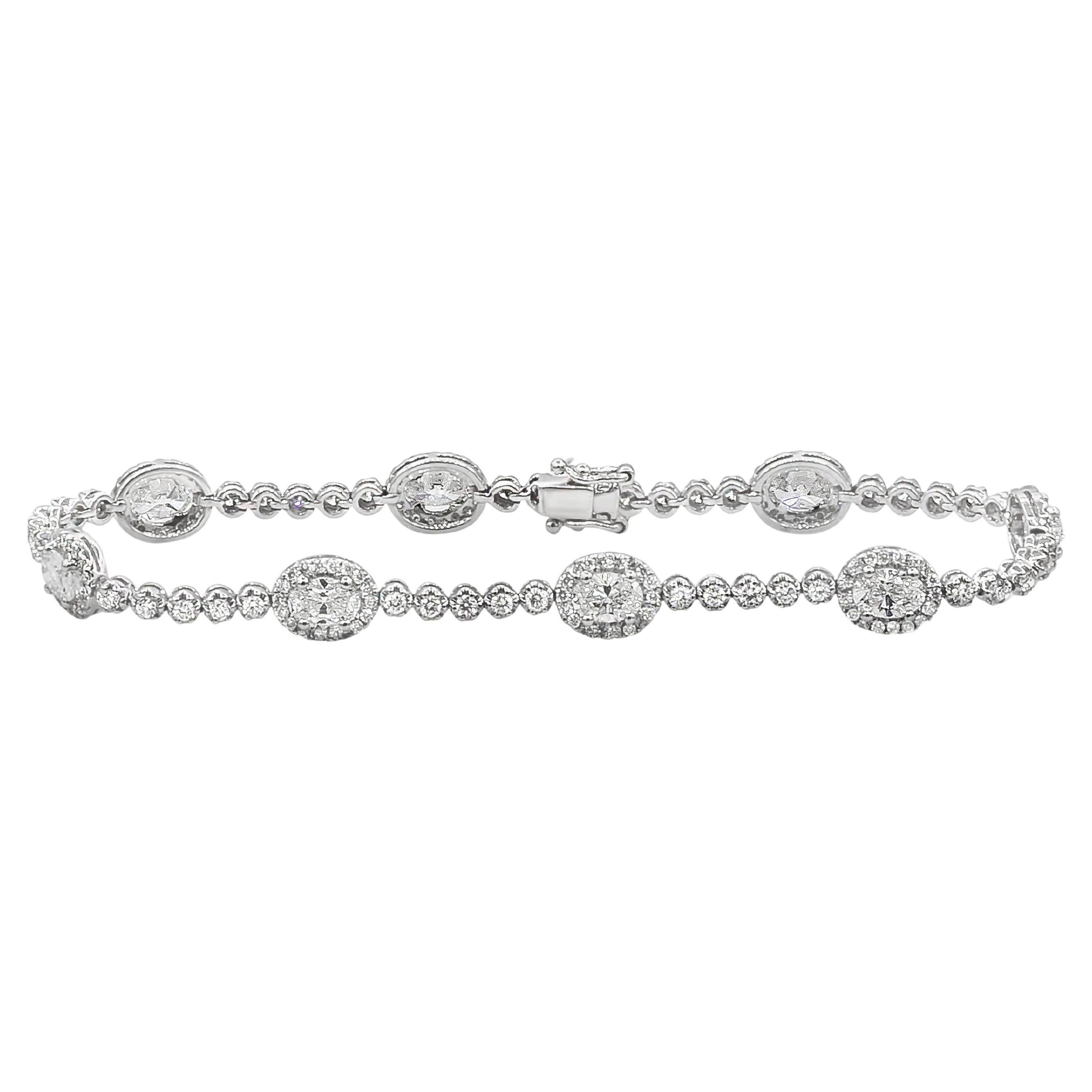 Roman Malakov 3.98 Carats Total Mixed Cut Diamond Halo Style Tennis Bracelet For Sale