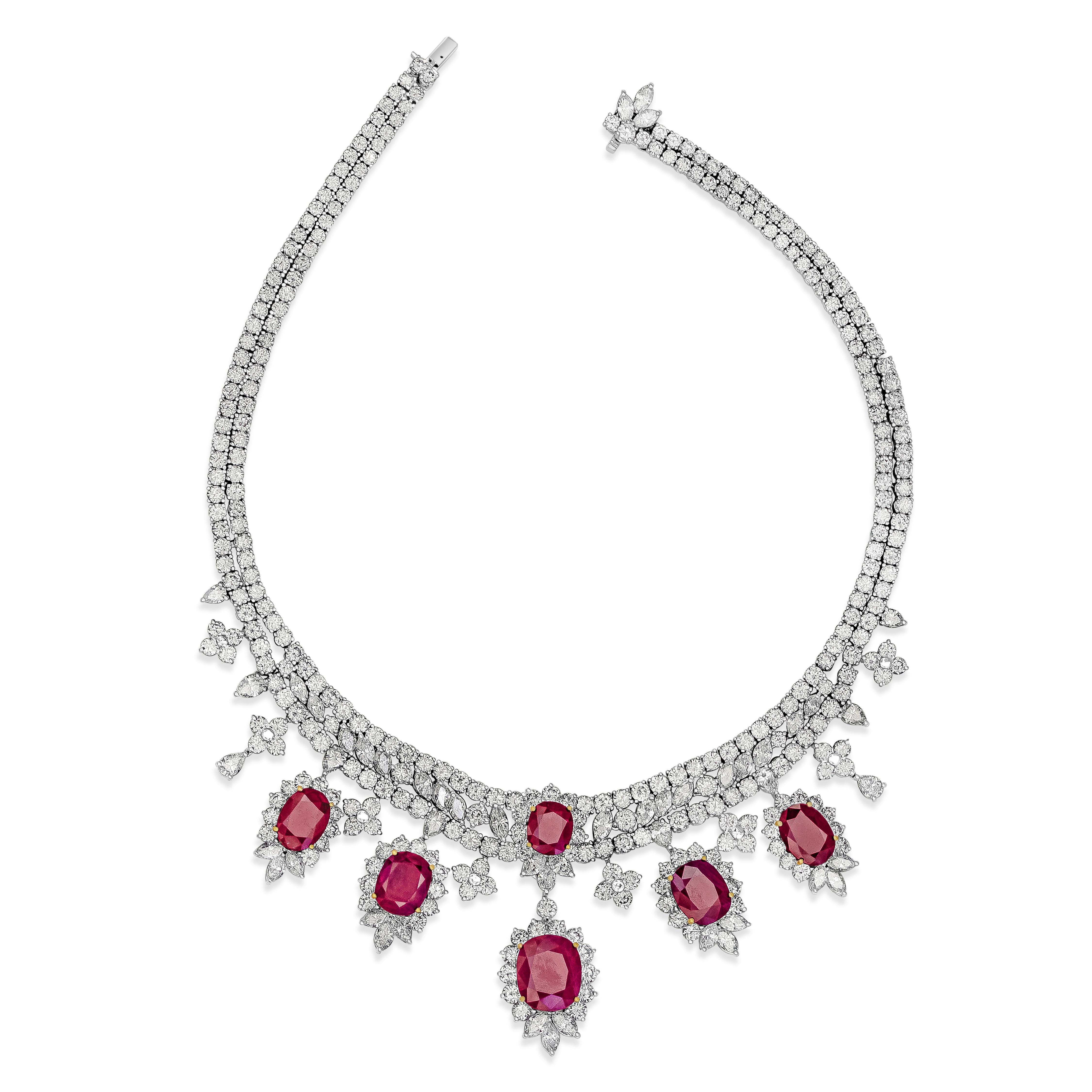 Roman Malakov, Oval Cut Ruby and Diamond Necklace in 18k White Gold at ...