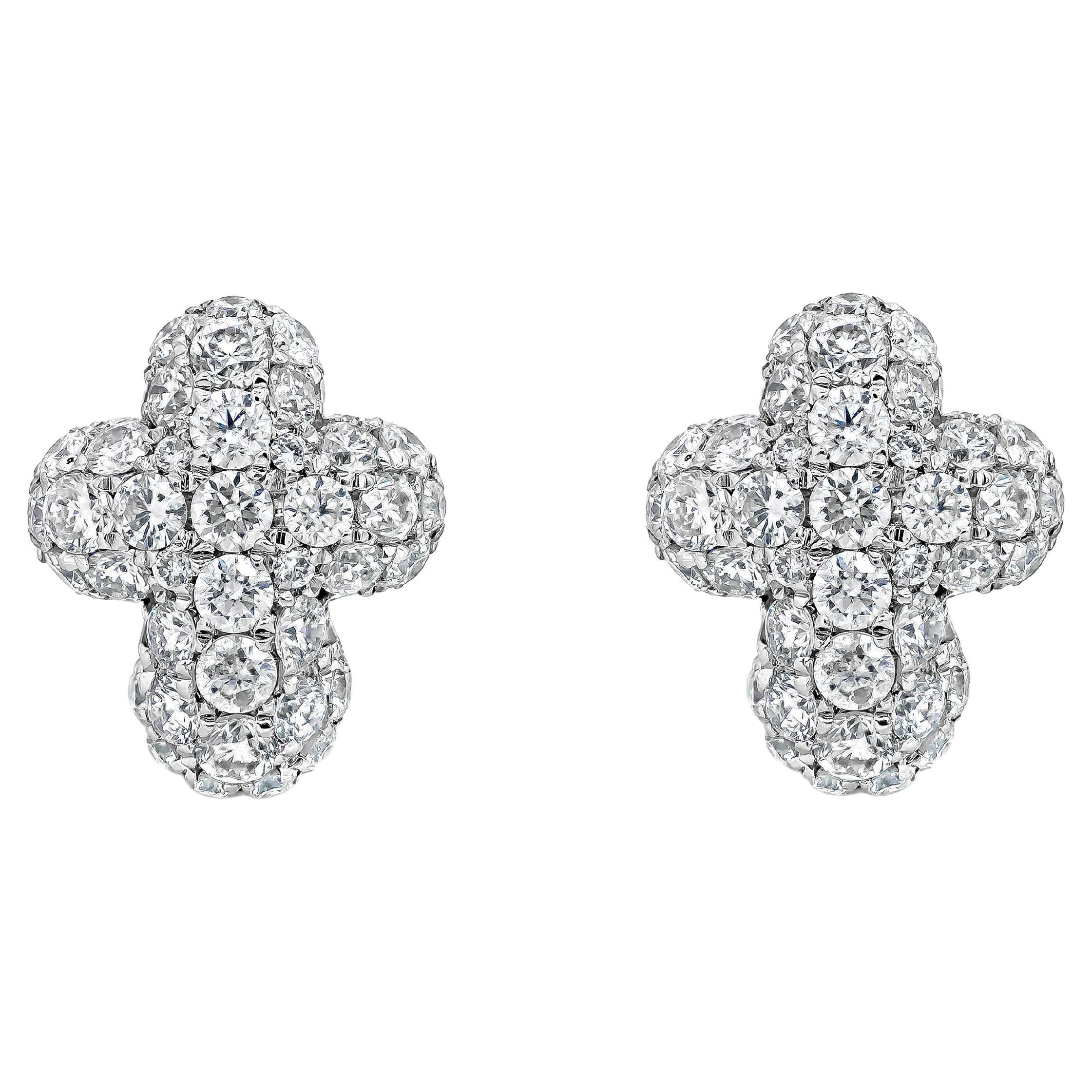 Roman Malakov 1.30 Carats Total Brilliant Round Diamond Cross Pave Stud Earrings For Sale