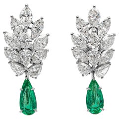 Roman Malakov, Pear Shape Emerald and Diamond Dangle Earrings