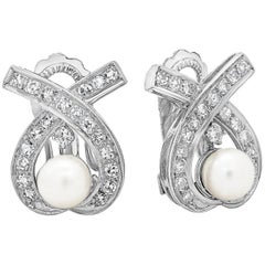 Roman Malakov, Pearl and Diamond Open-Work Omega Clip Earrings