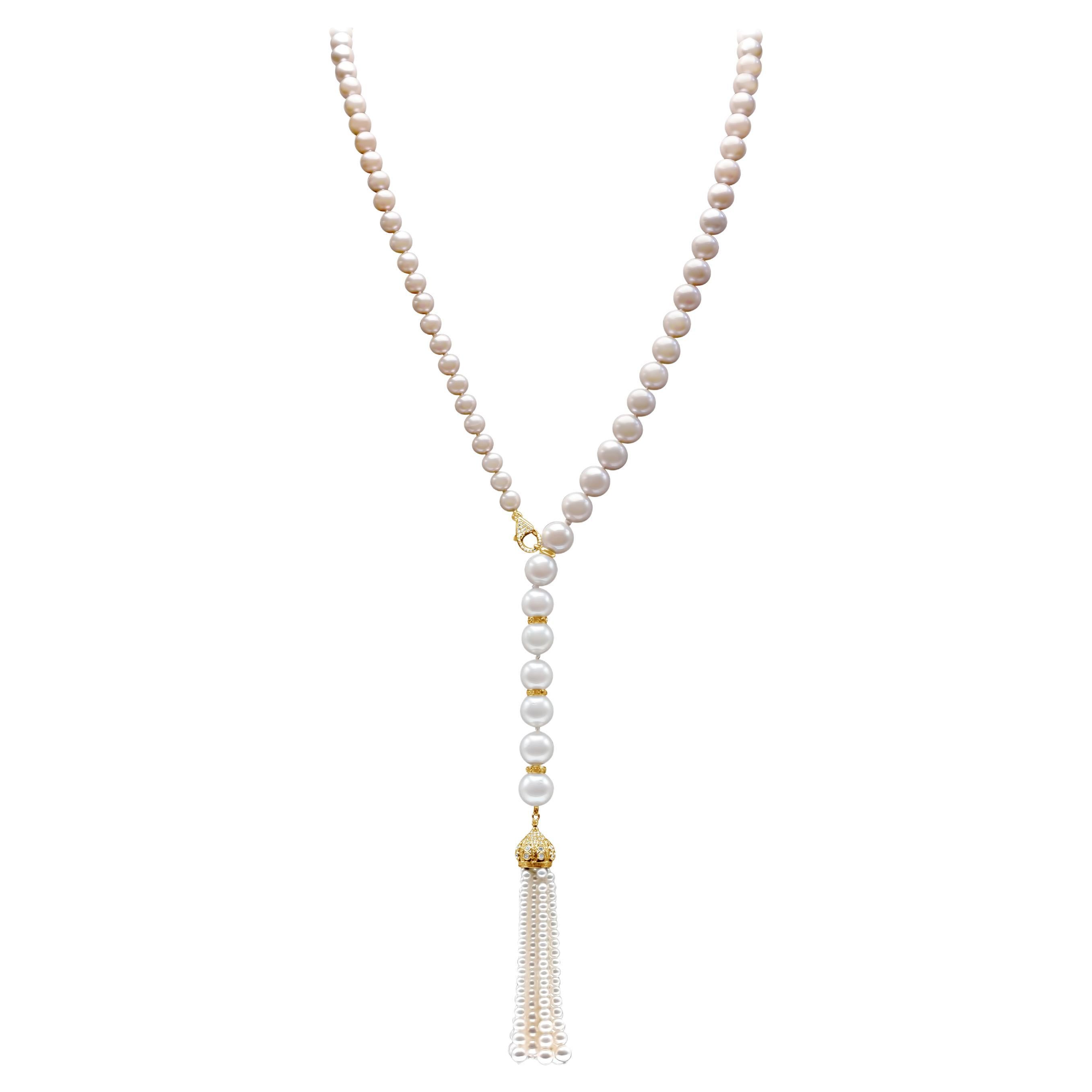 Roman Malakov Pink and White South Sea Pearl Opera Length Tassel Necklace For Sale