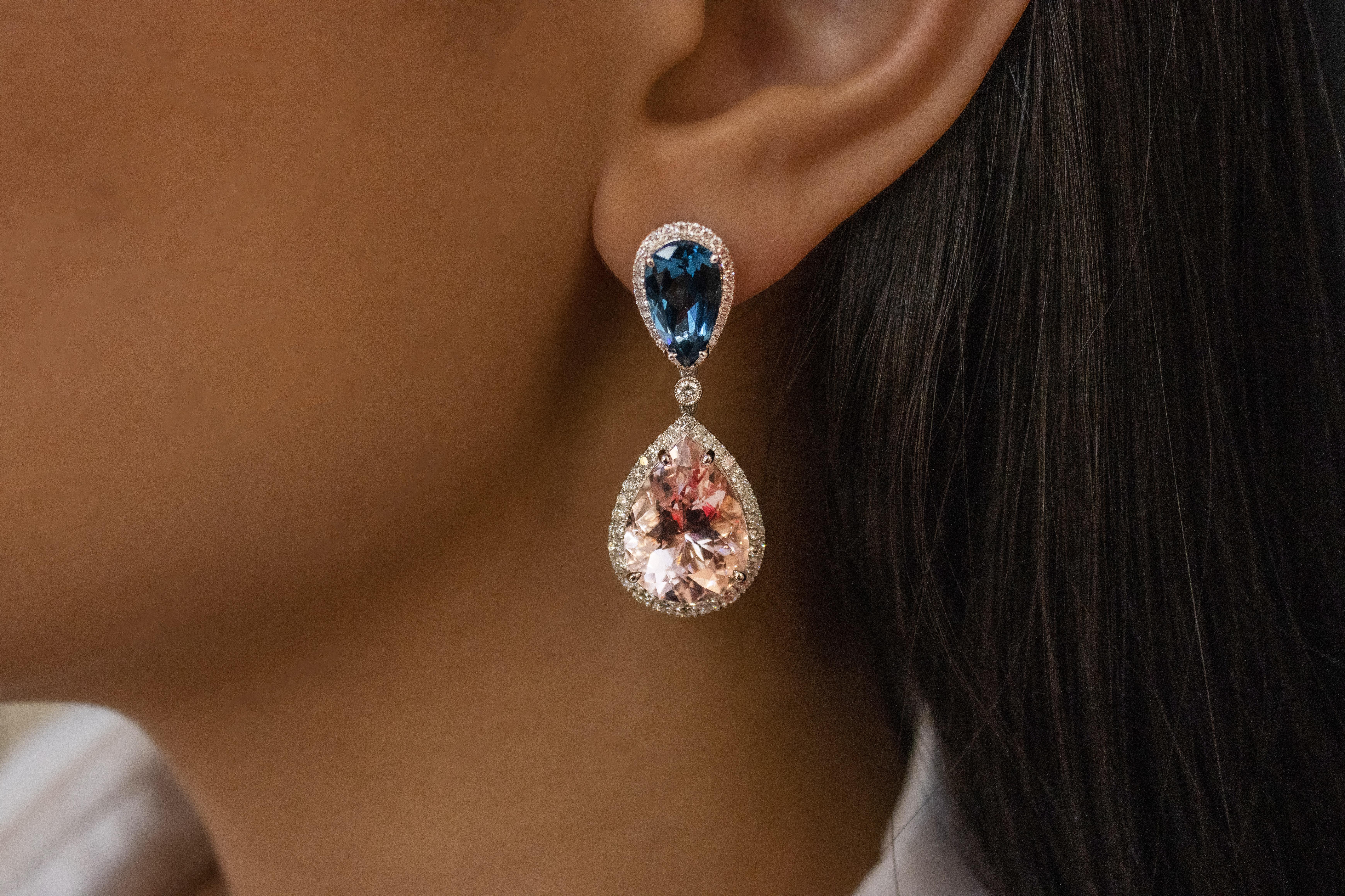 Roman Malakov, Ohrhänger aus rosa Morganit, Topas und Diamanten Damen