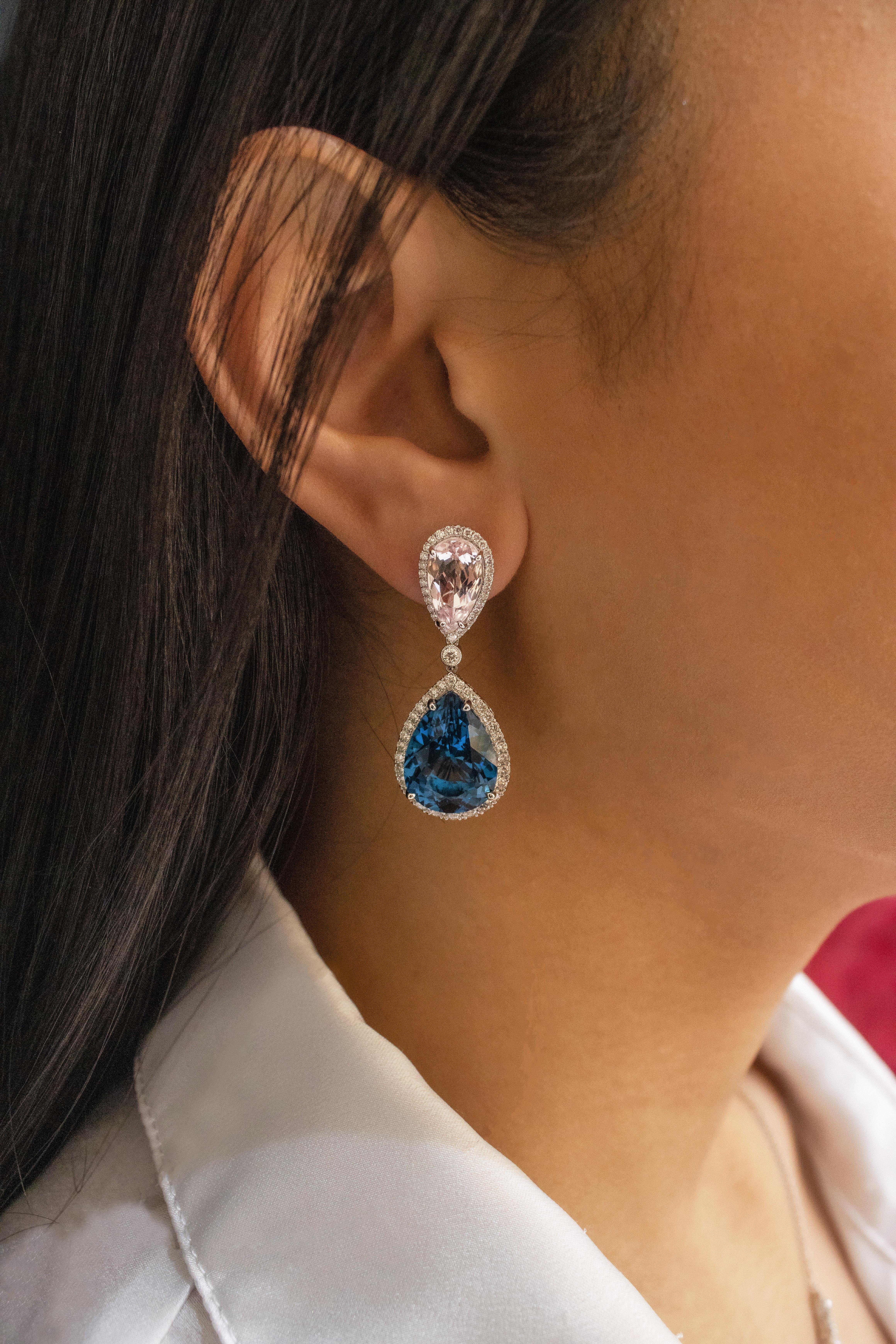 Roman Malakov, Ohrhänger aus rosa Morganit, Topas und Diamanten 1