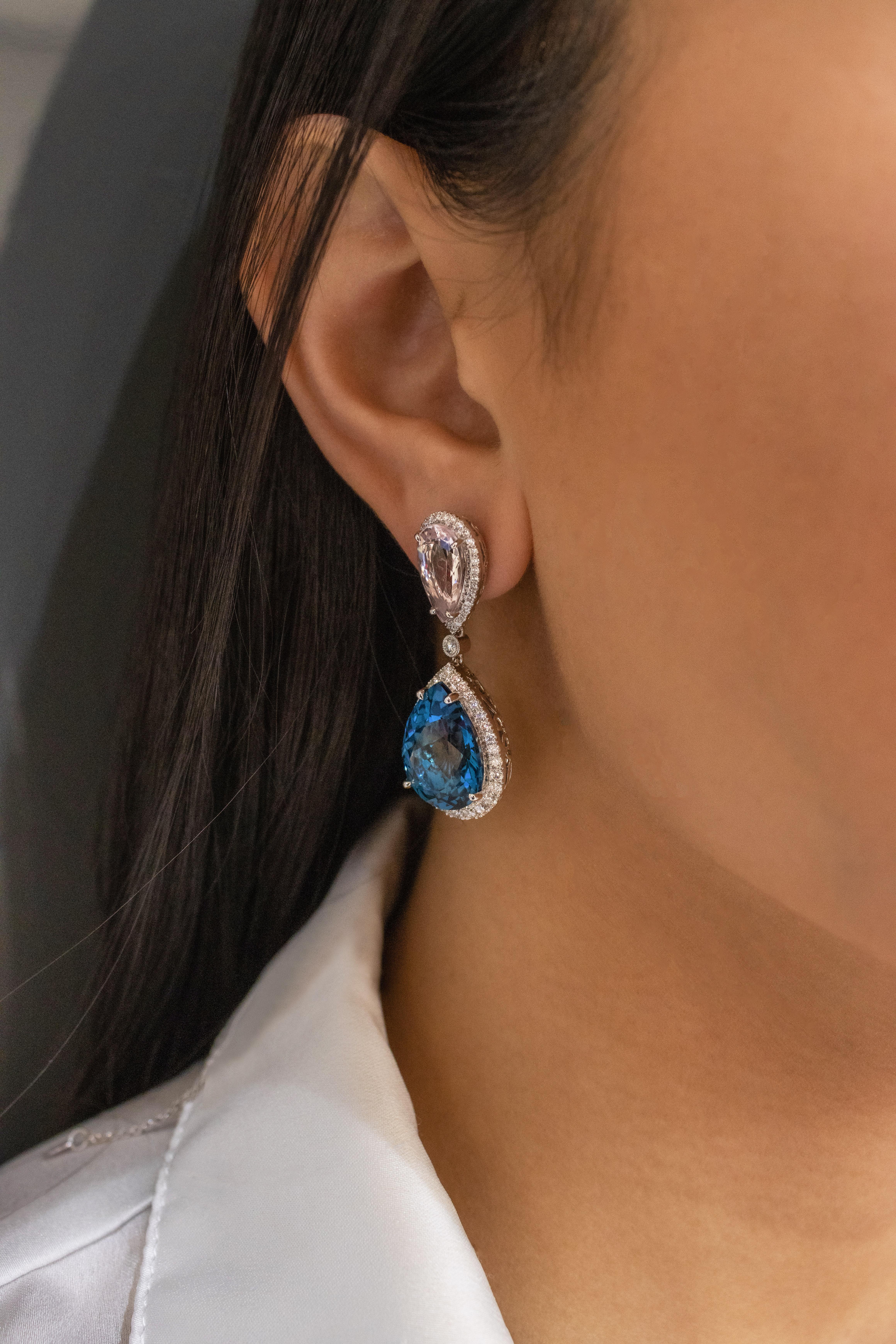 Roman Malakov, Ohrhänger aus rosa Morganit, Topas und Diamanten 2