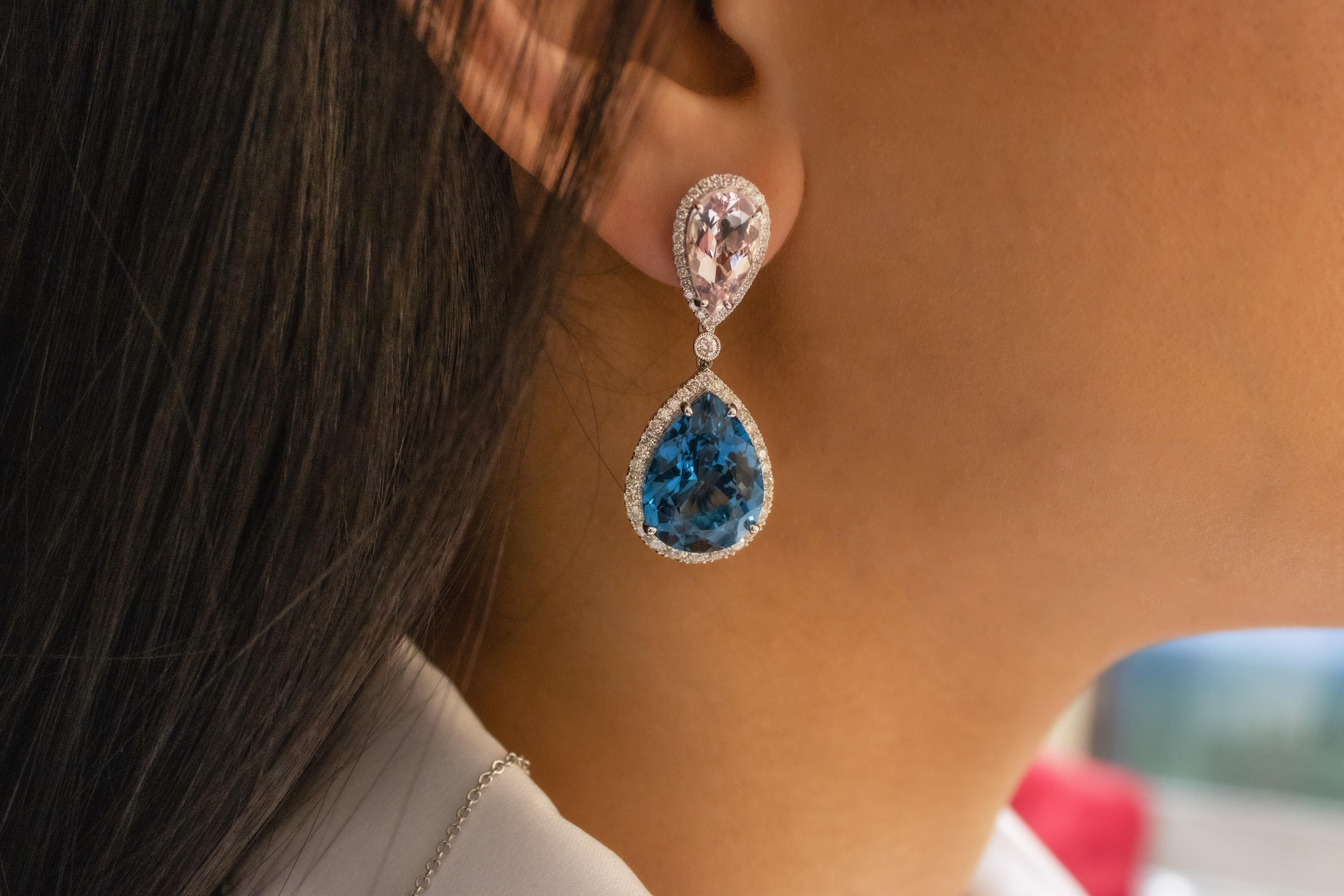 Roman Malakov, Ohrhänger aus rosa Morganit, Topas und Diamanten 3