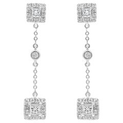 Roman Malakov, Princess Cut Diamond Halo Dangle Earrings
