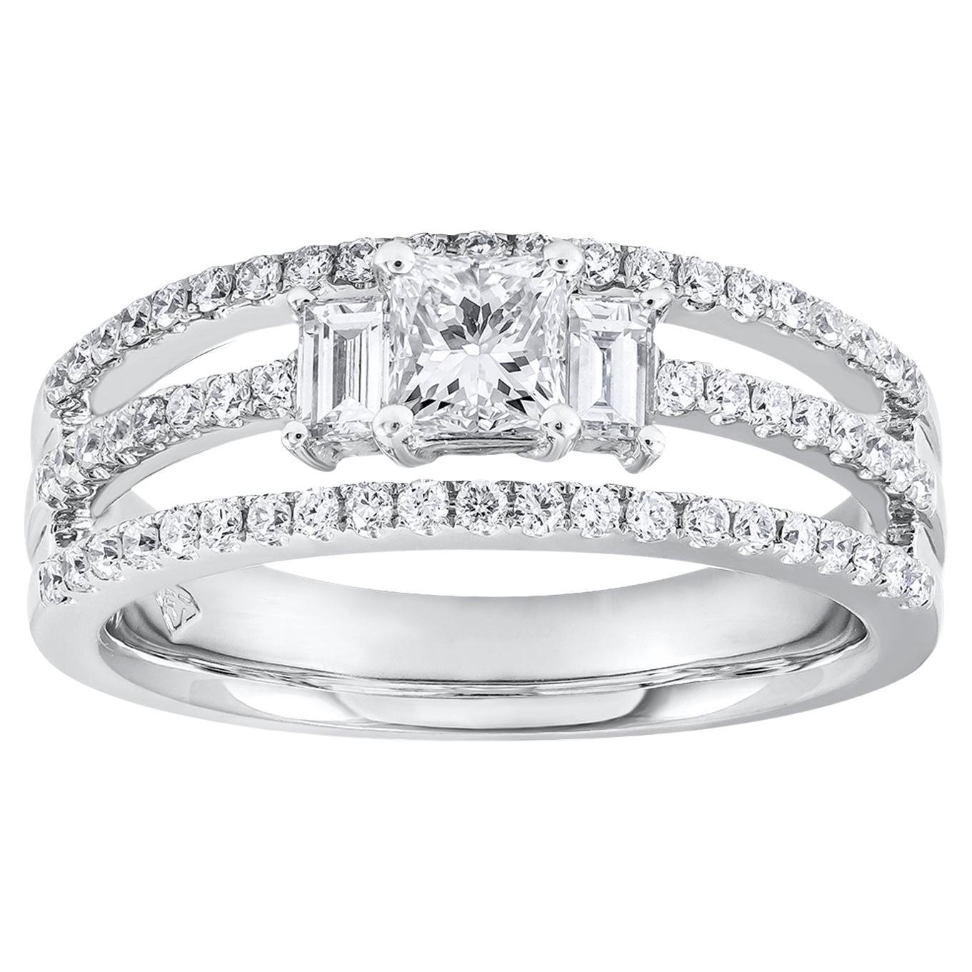 1.05 Carats Total Mixed Cut Diamond Three-Row Open-Work Engagement Ring For Sale