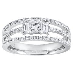 1.05 Carats Total Mixed Cut Diamond Three-Row Open-Work Engagement Ring