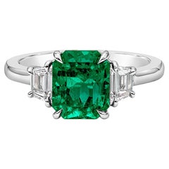 Roman Malakov, Radiant Cut Colombian Emerald With Side Stones Engagement Ring