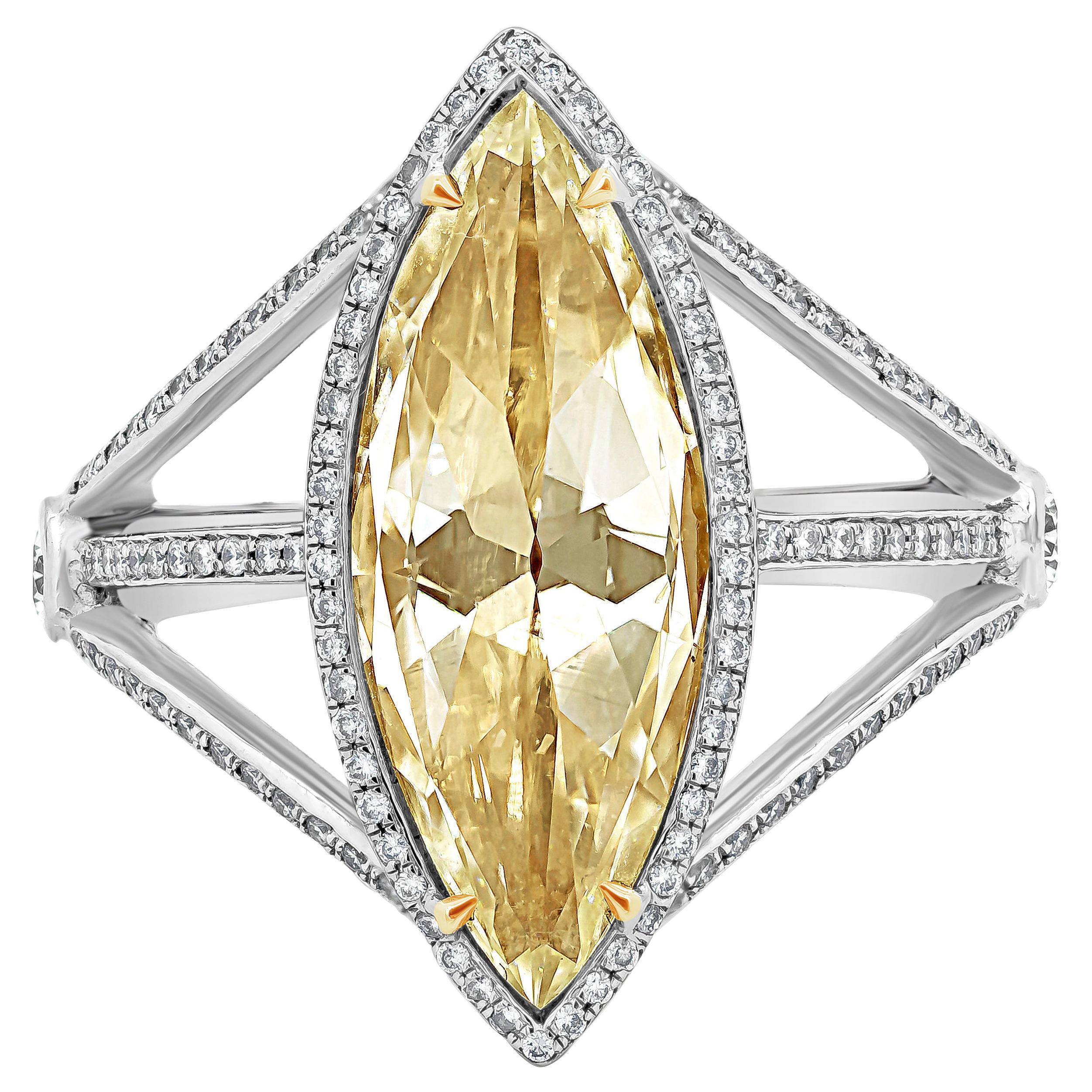 Roman Malakov 3.58 Carats Rose Cut Marquise Yellowish Diamond Engagement Ring
