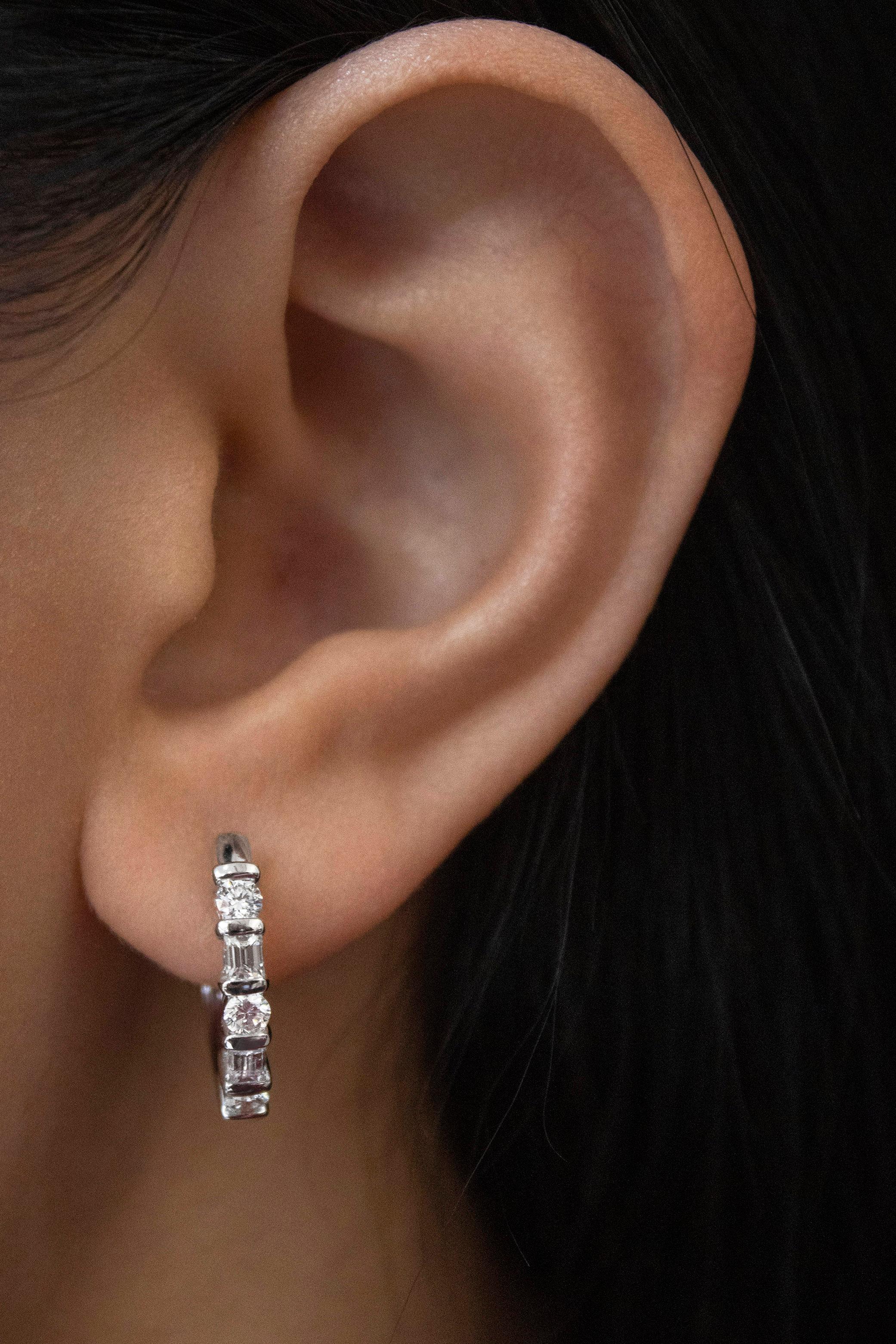 baguette cut diamond hoop earrings