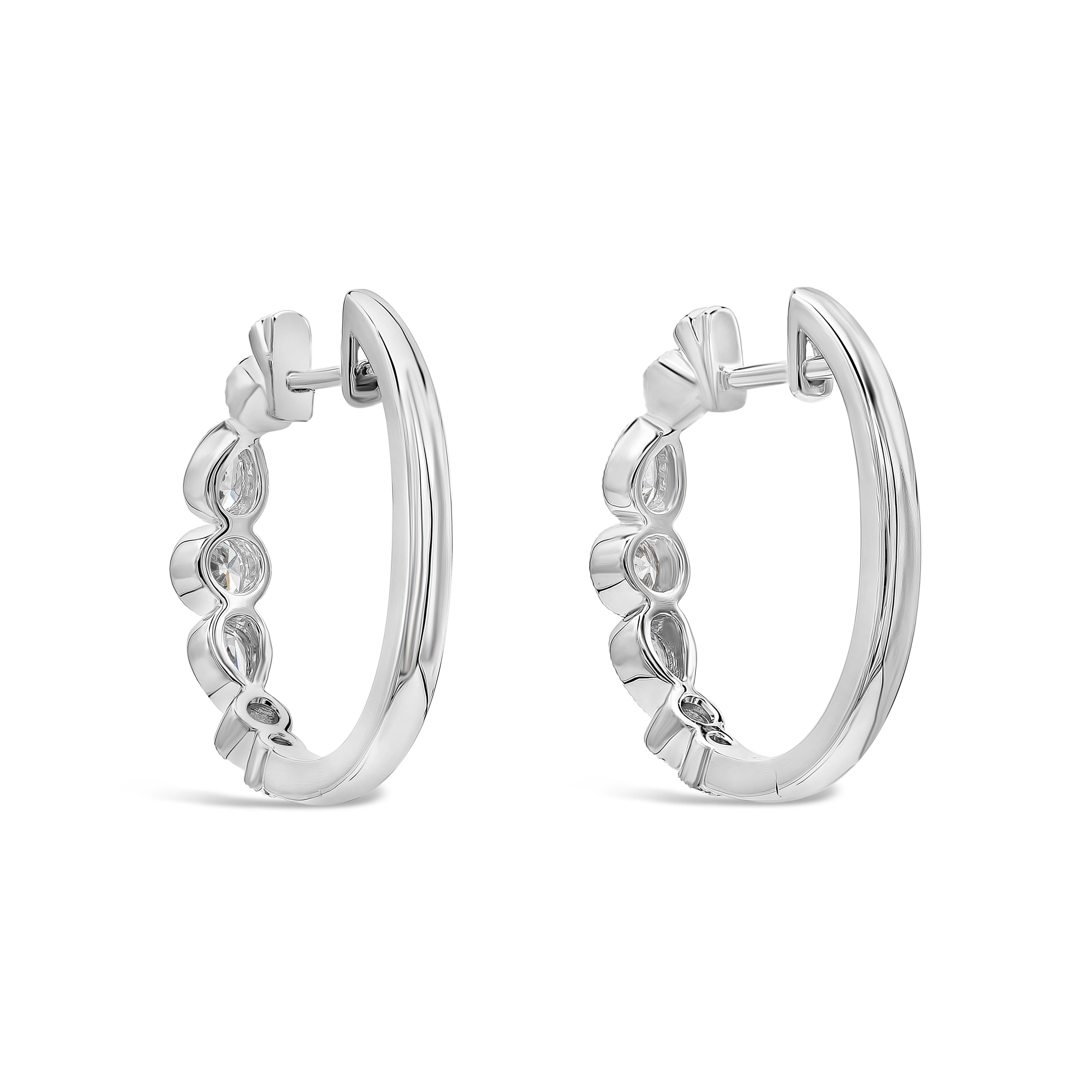 Contemporary Roman Malakov 0.78 Carats Total Pear and Round Diamond Hoop Earrings For Sale