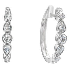 Roman Malakov 0.78 Carats Total Pear and Round Diamond Hoop Earrings