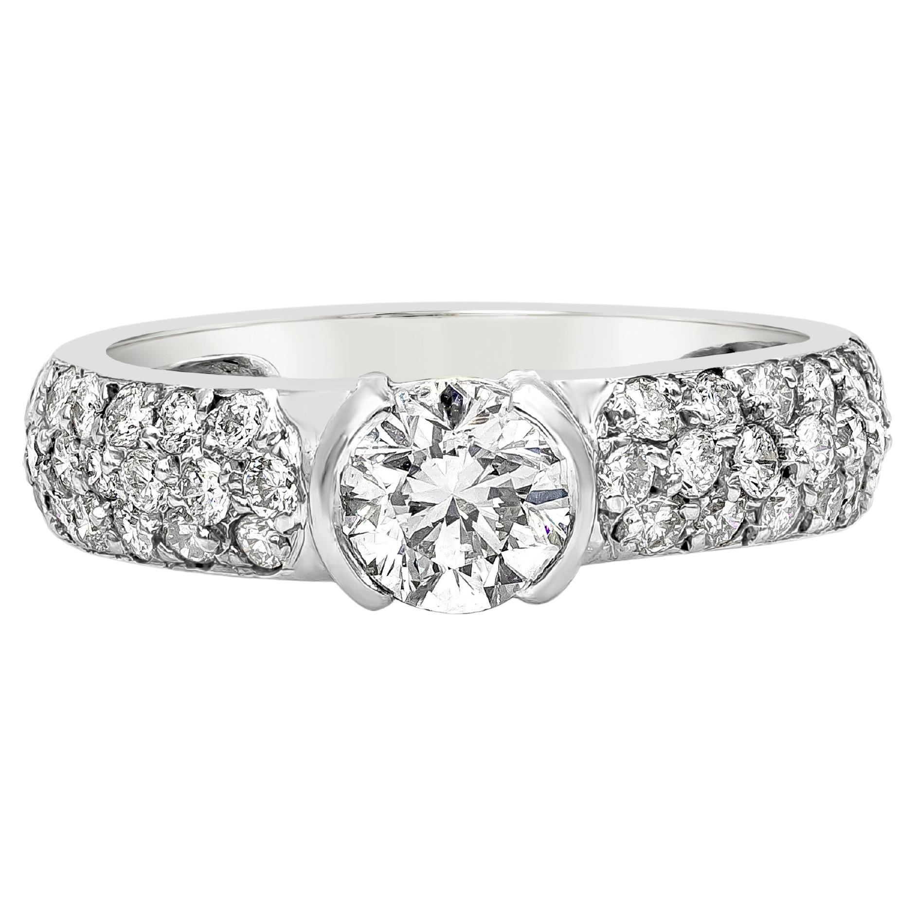 Roman Malakov, Round Cut Three Row Pave Side Stone Diamond Engagement Ring For Sale