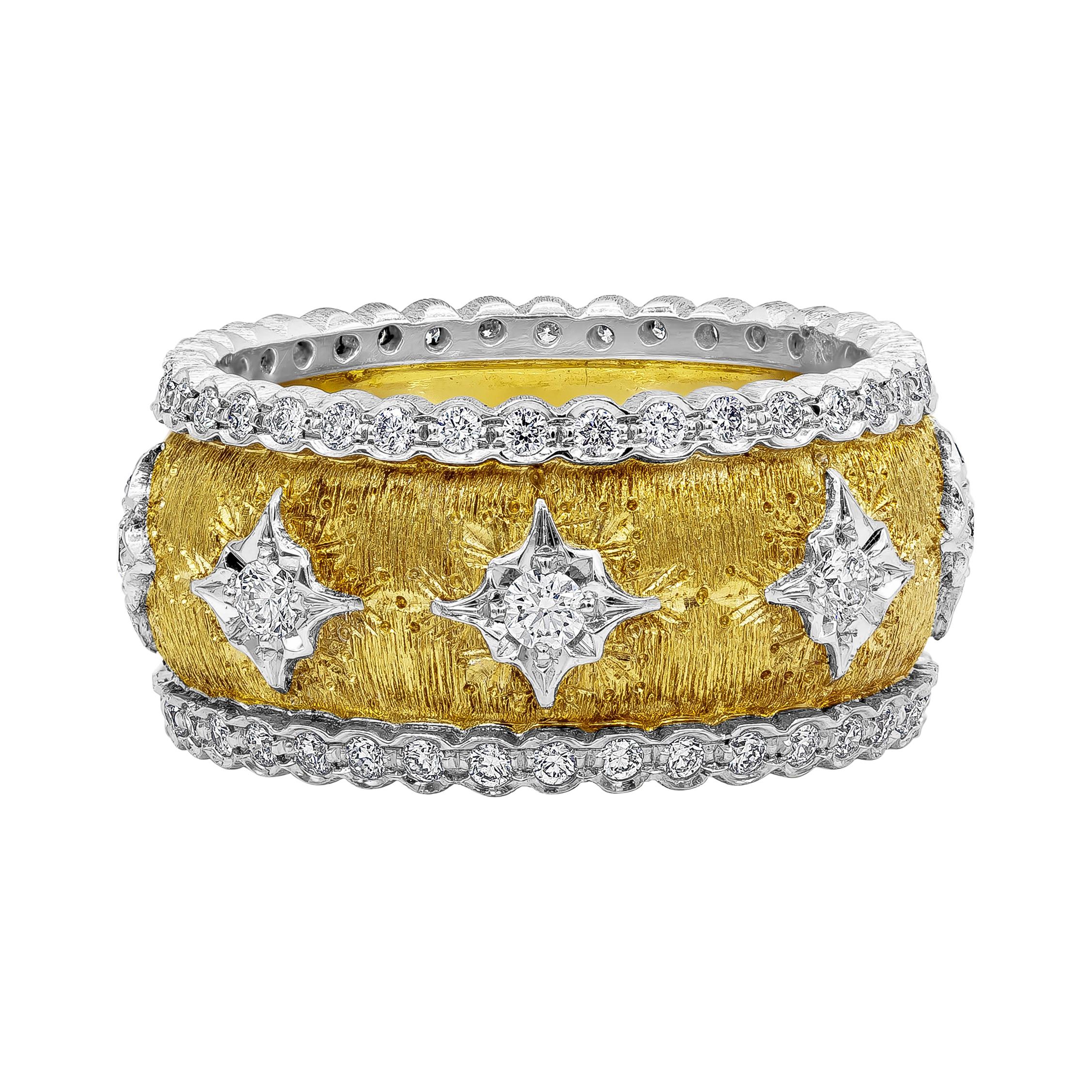 Roman Malakov 0.76 Carats Round Diamond Fashion Ring in Brushed Yellow Gold For Sale