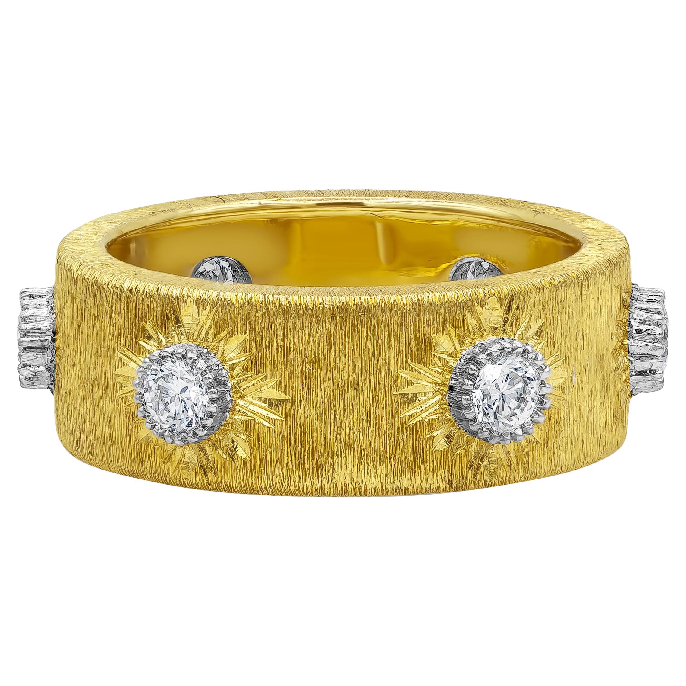 Bague à la mode en or jaune brossé avec diamants ronds brillants de 0,60 carat au total