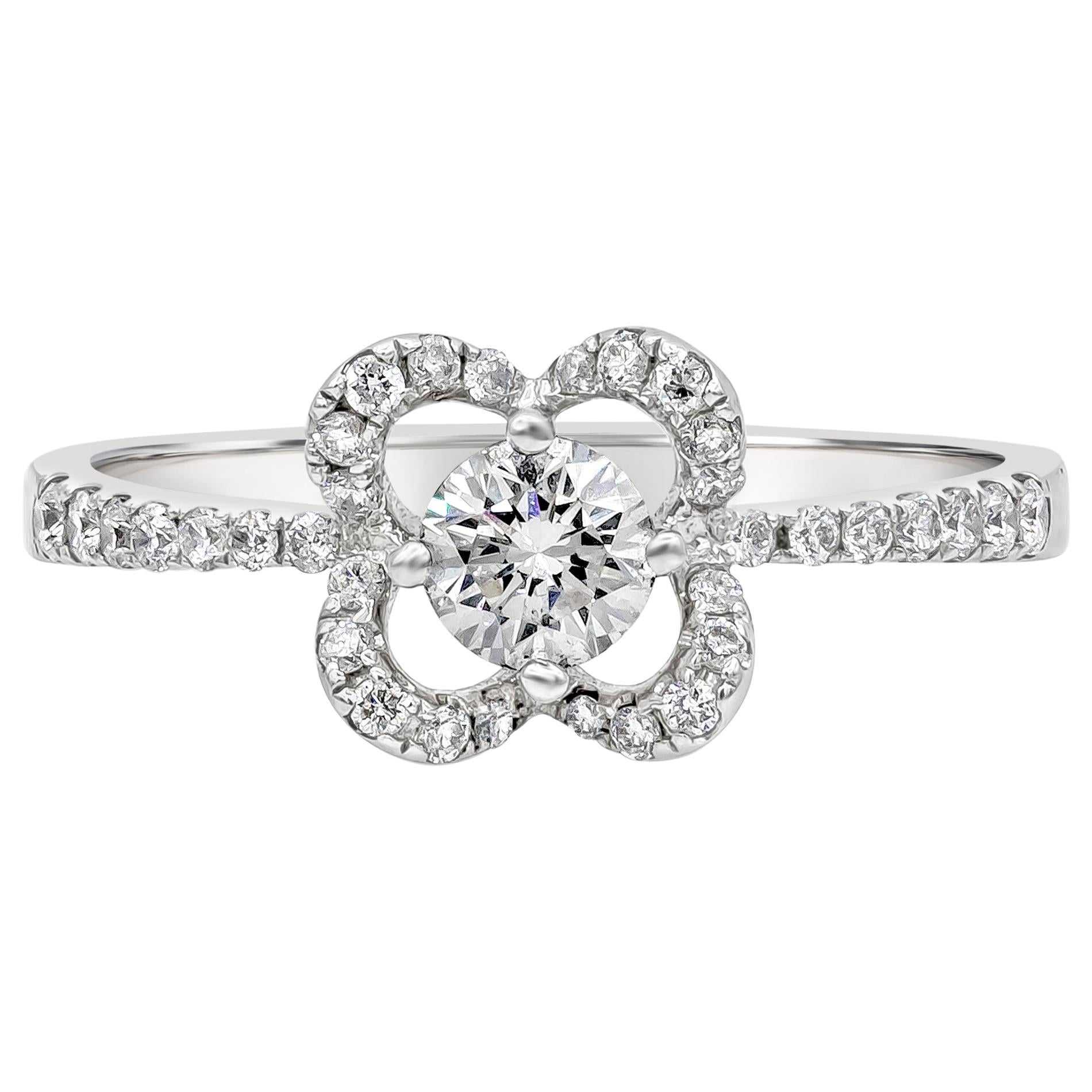 Roman Malakov 0.32 Carat Round Diamond Compass Set Floral Halo Engagement Ring For Sale