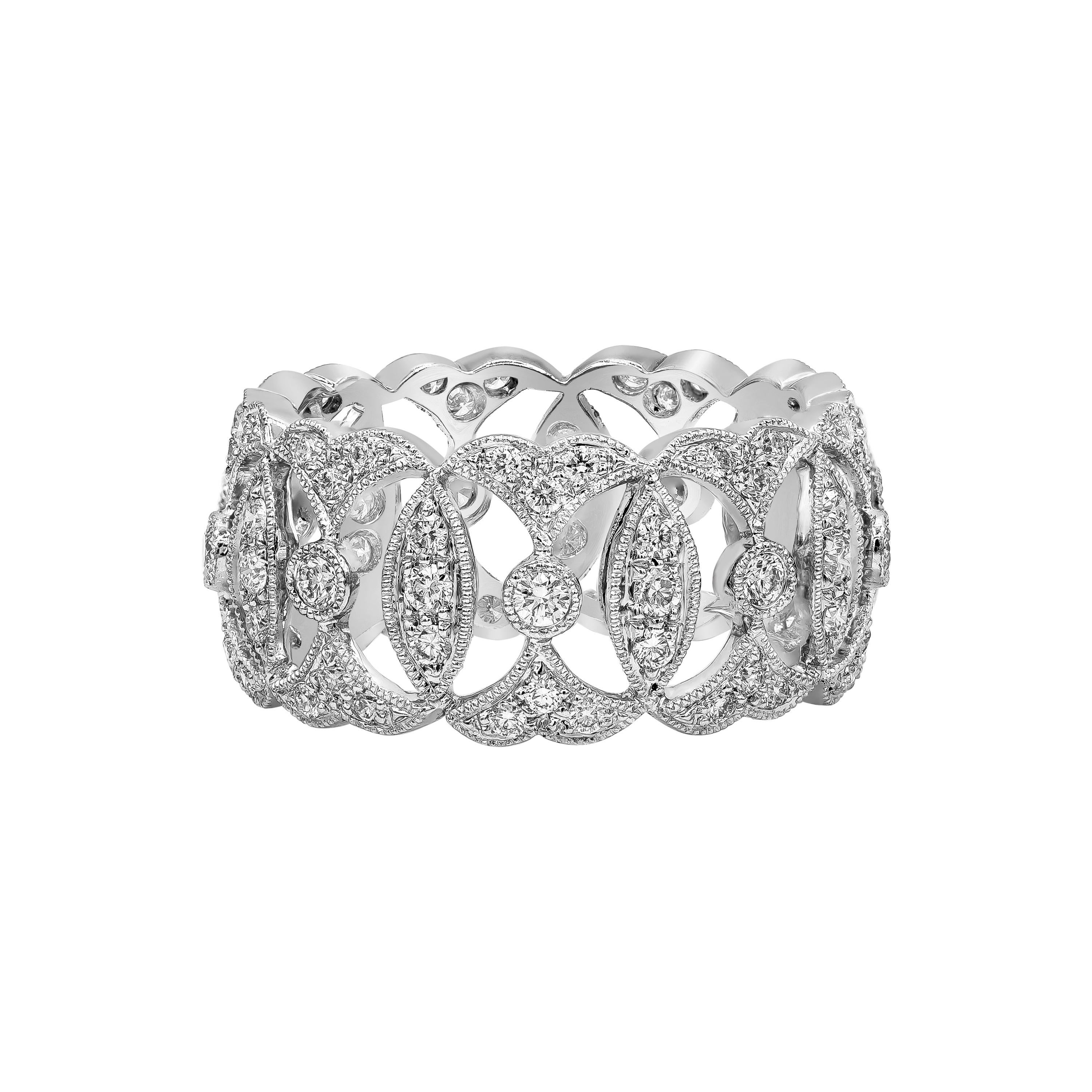 Roman Malakov 0.90 Carats Total Round Diamond Open-Work Wide Fashion Ring For Sale