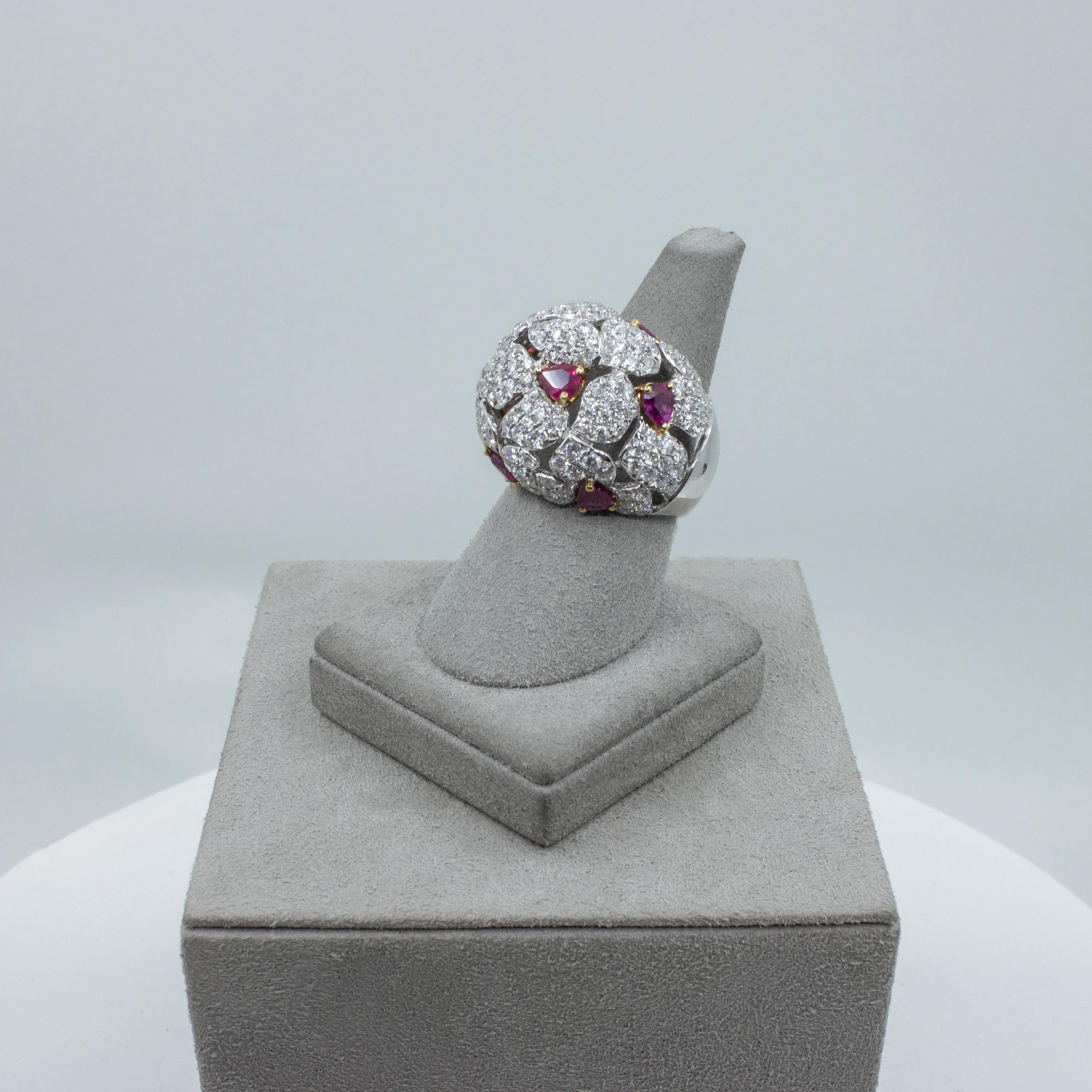 Roman Malakov 6.43 Carats Total Pear Cut Ruby & Round Diamond Dome Fashion Ring For Sale 1