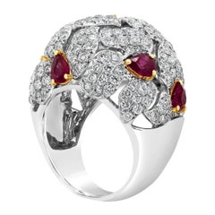 Roman Malakov 6.43 Carat Total Round Diamond & Pear Ruby Dome Fashion Ring