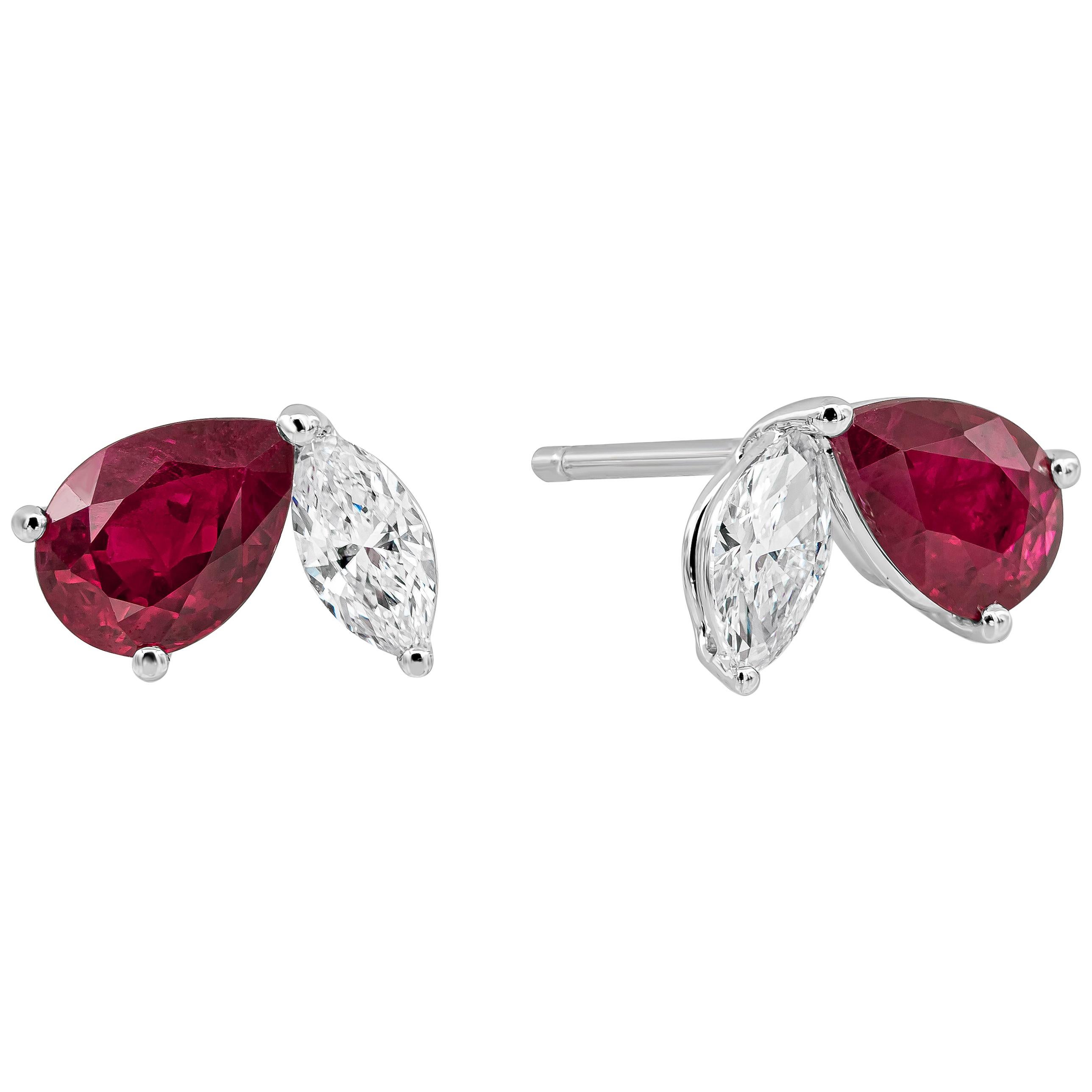 Roman Malakov Ruby and Diamond Stud Earrings For Sale