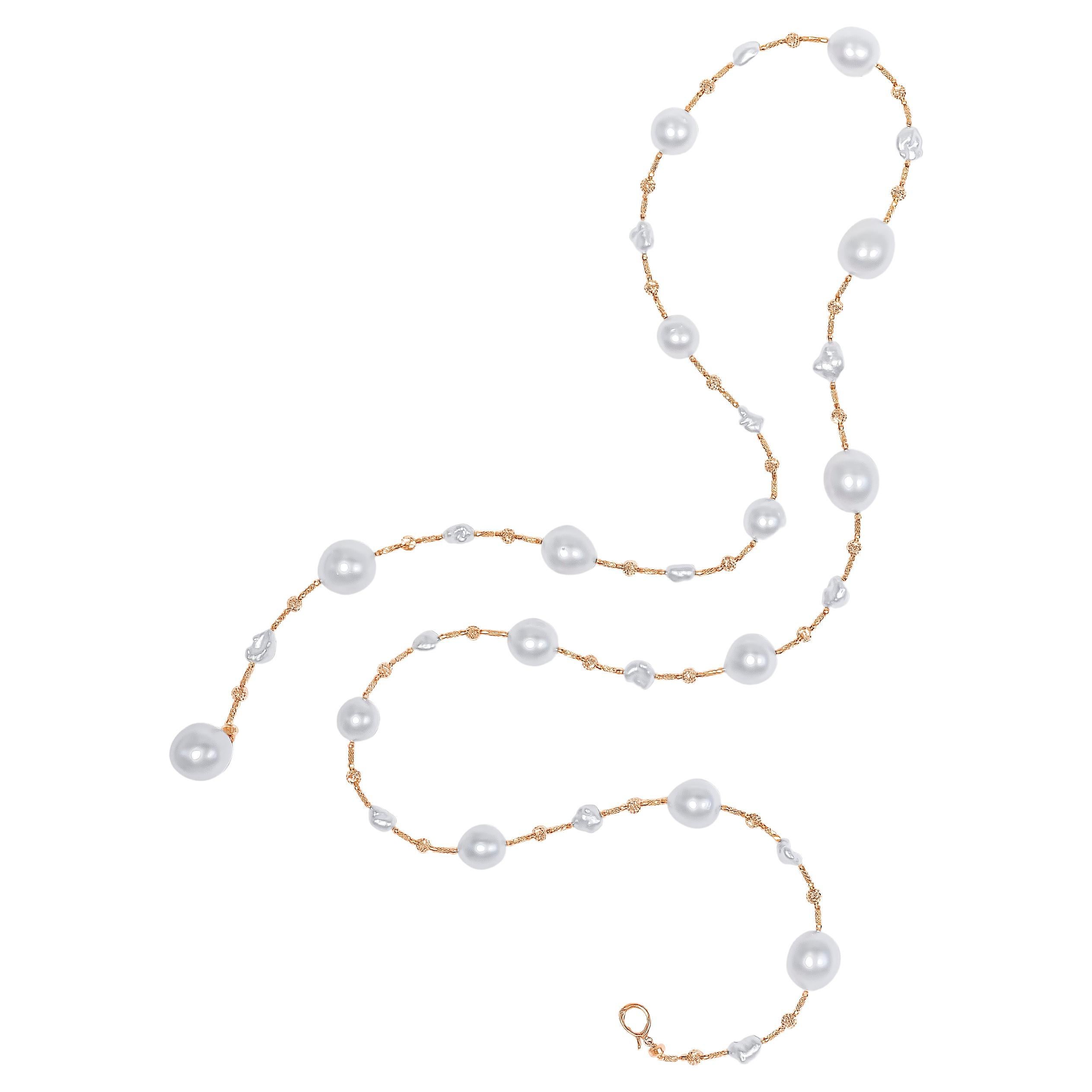 Roman Malakov Multi-Function South Sea Pearls Rose Gold Long Necklace For Sale