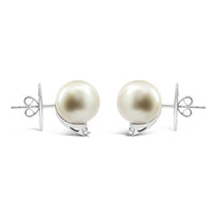 Roman Malakov 11.75 Millimeter Tahitian Pearl Stud Earring with Round Diamonds