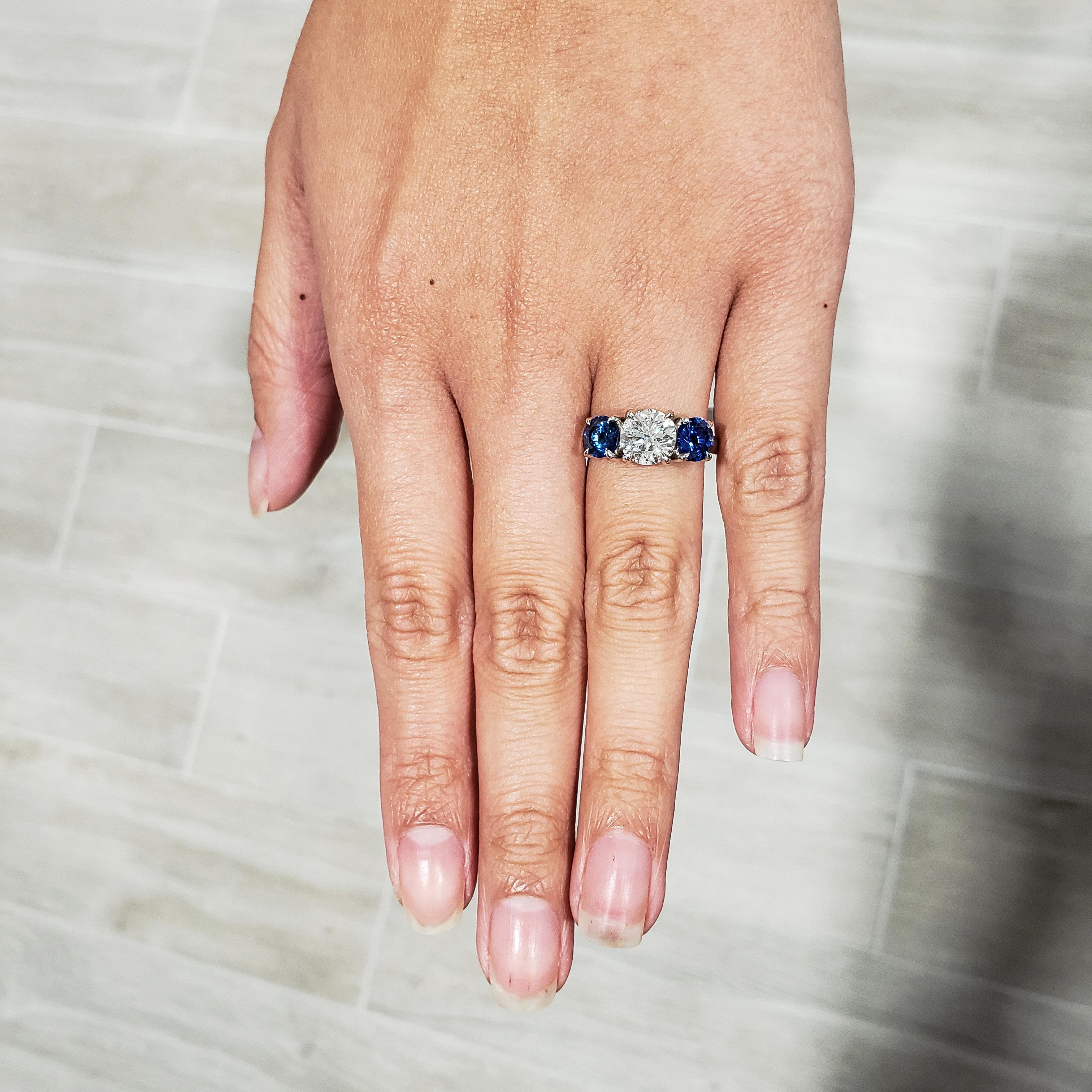 Modern Roman Malakov, Three-Stone Sapphire and Diamond Engagement Ring