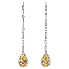 Roman Malakov 3.20 Carat Pear Shape Diamond Halo Dangle Earrings