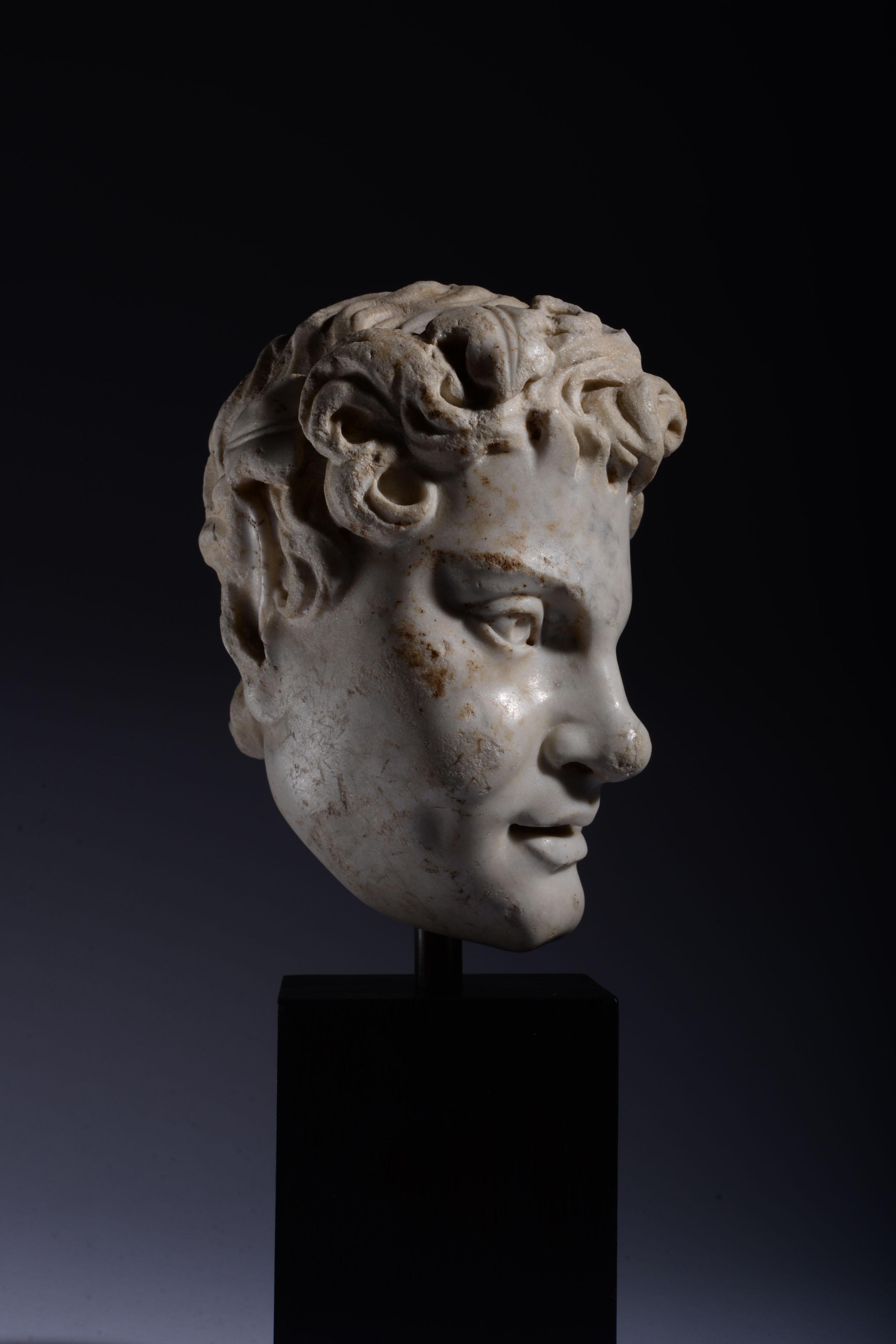 Roman Marble Head of a Satyr In Excellent Condition For Sale In London, GB