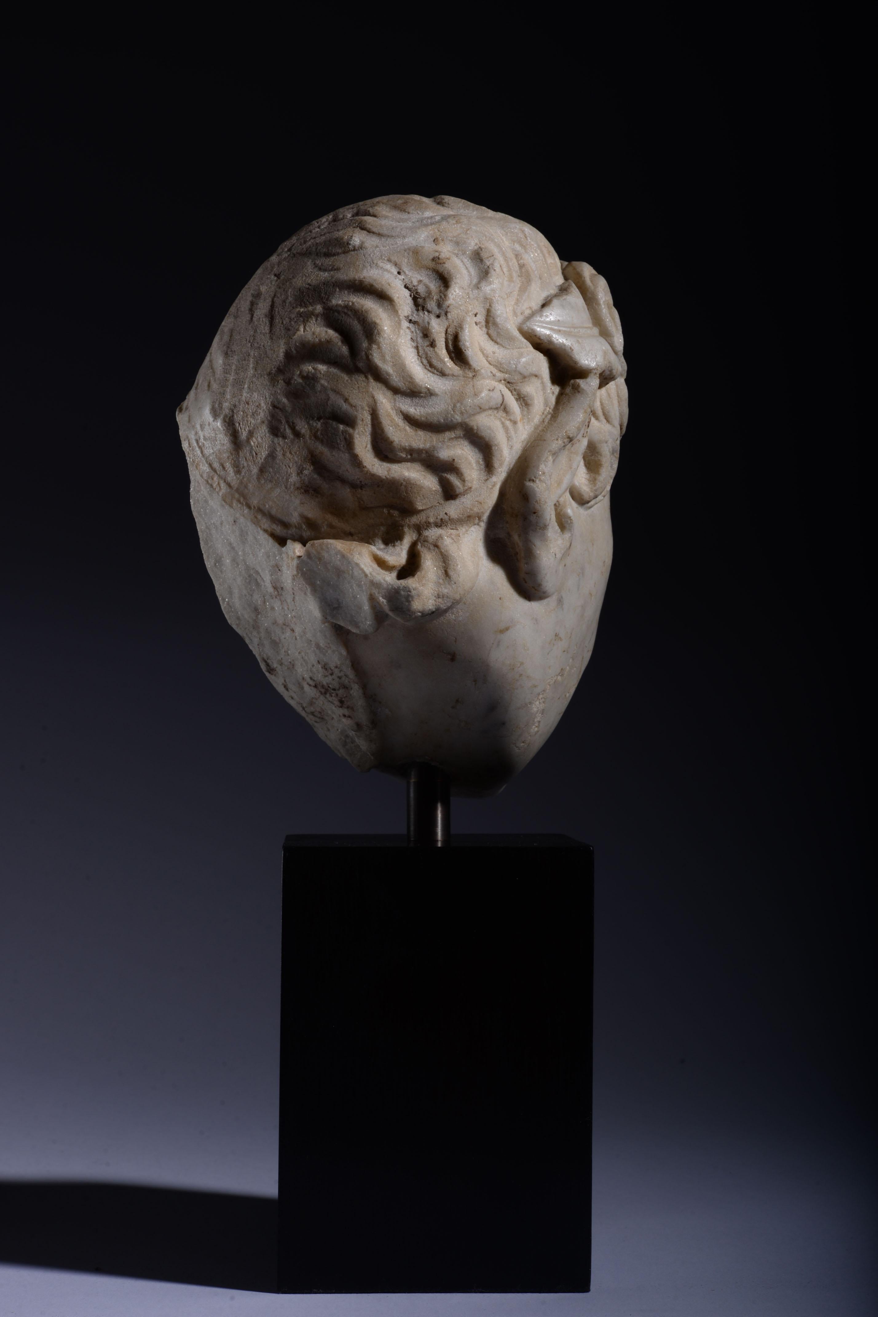 Roman Marble Head of a Satyr For Sale 3