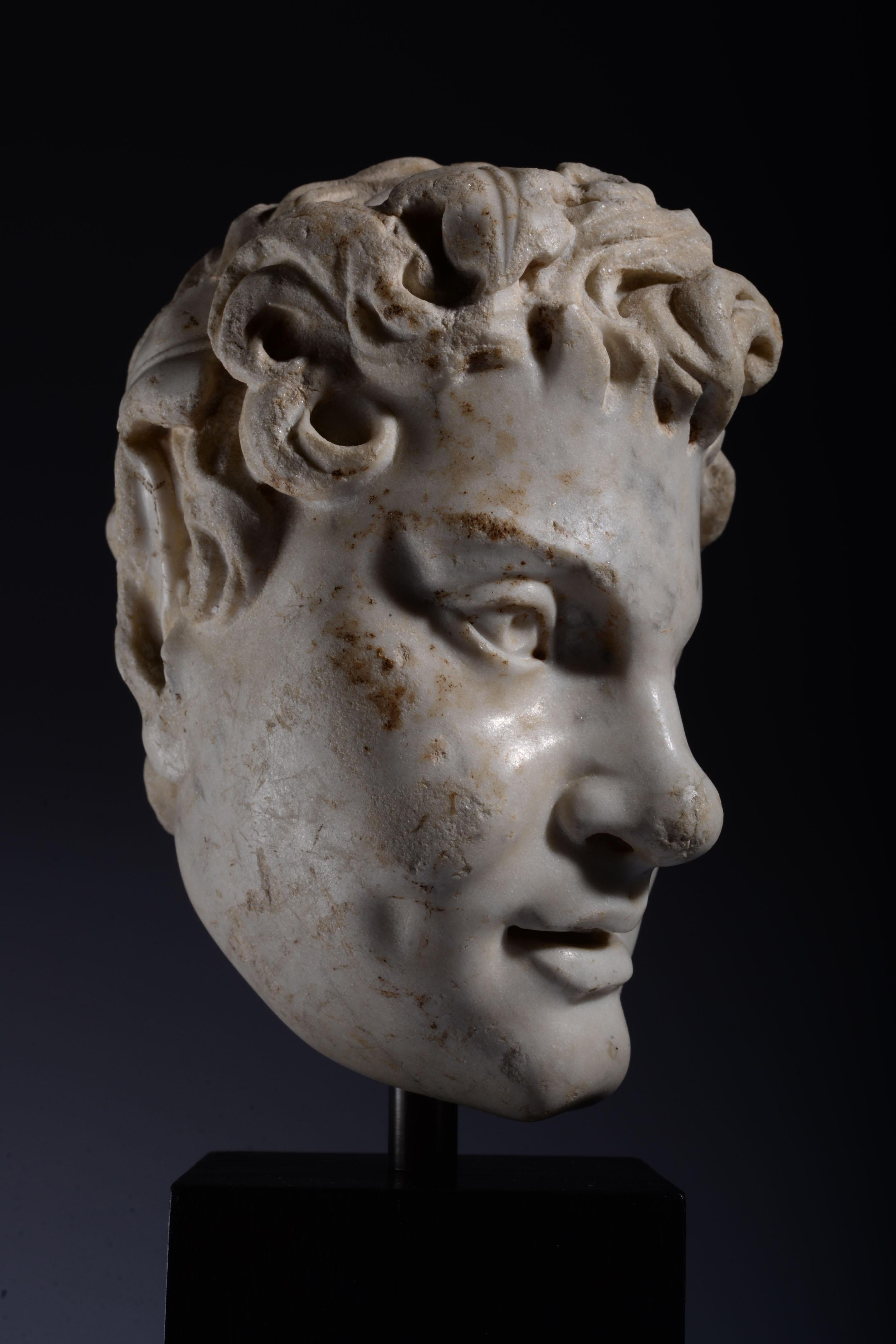 Roman Marble Head of a Satyr For Sale 4